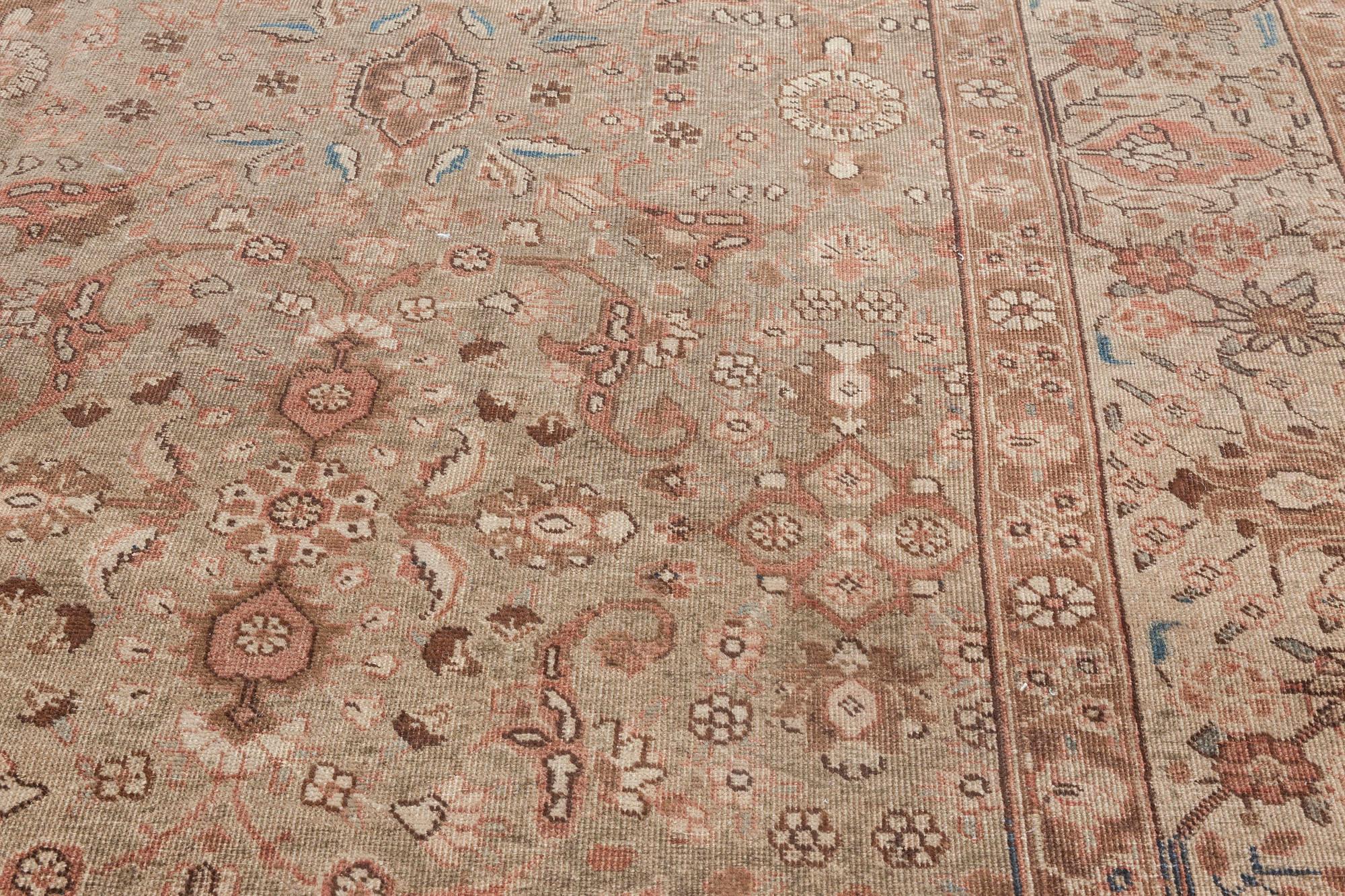 Early 20th Century Persian Tabriz Botanic Brown Handmade Wool Rug For Sale 6