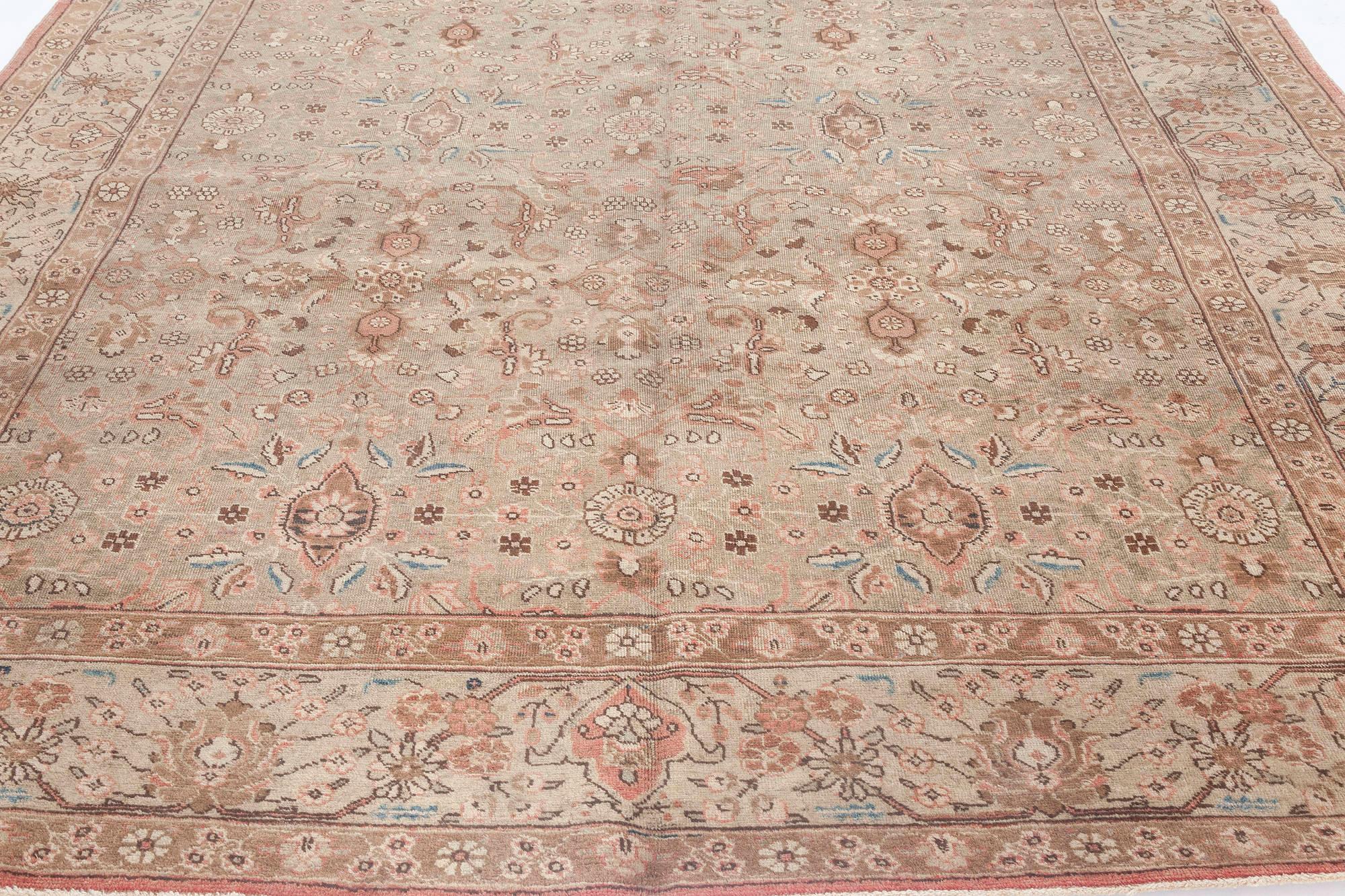 Early 20th Century Persian Tabriz Botanic Brown Handmade Wool Rug For Sale 7
