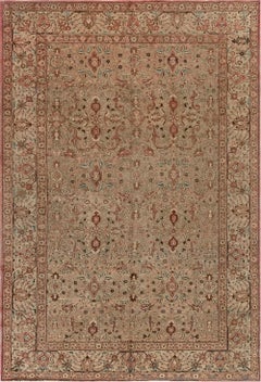 Early 20th Century Persian Tabriz Botanic Brown Handmade Wool Rug