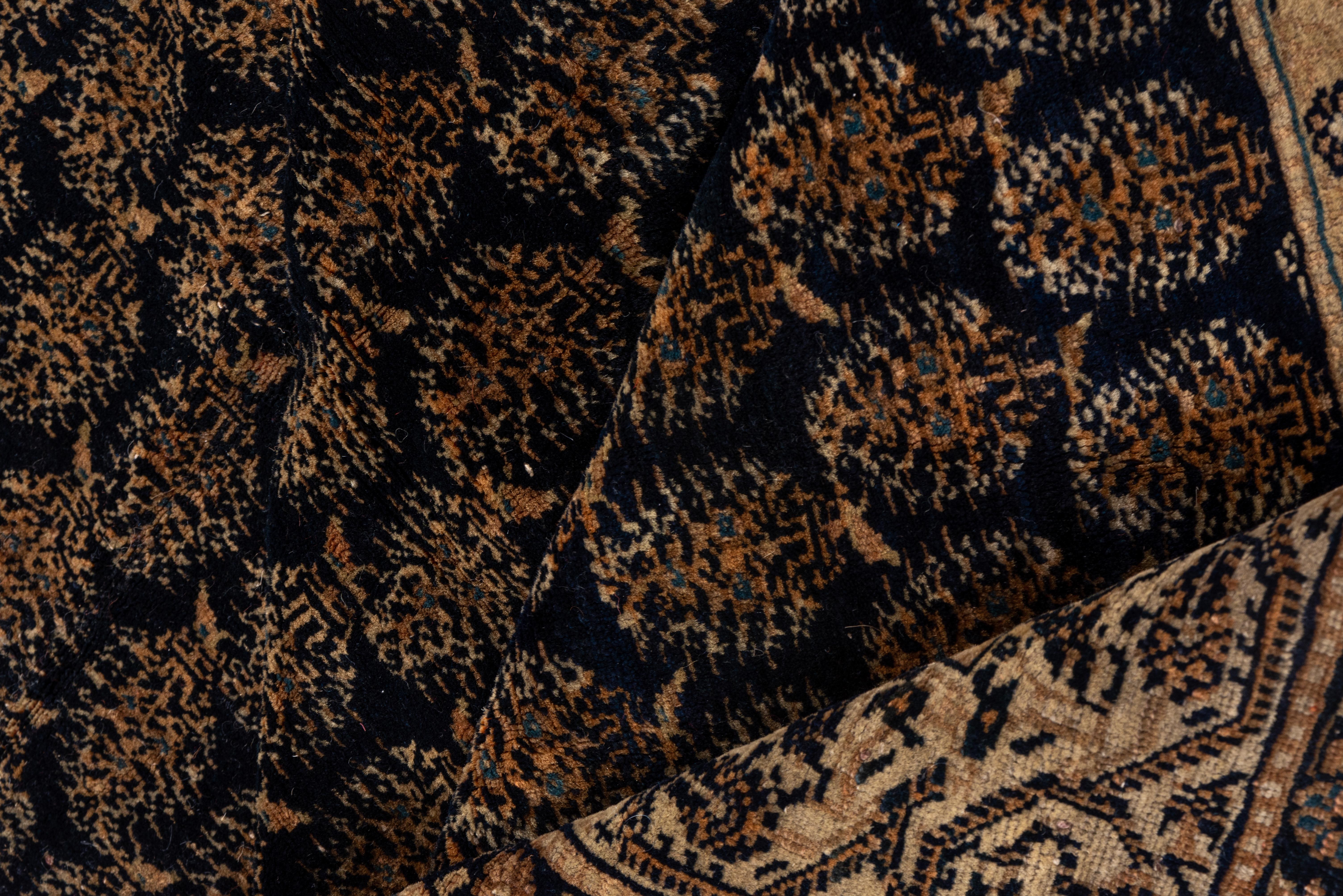Hand-Knotted Fine Antique Persian Tabriz Carpet, Allover Dark Navy Field, Allover Design For Sale