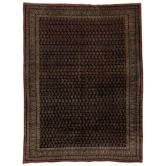 Fine Antique Persian Tabriz Carpet, Allover Dark Navy Field, Allover Design