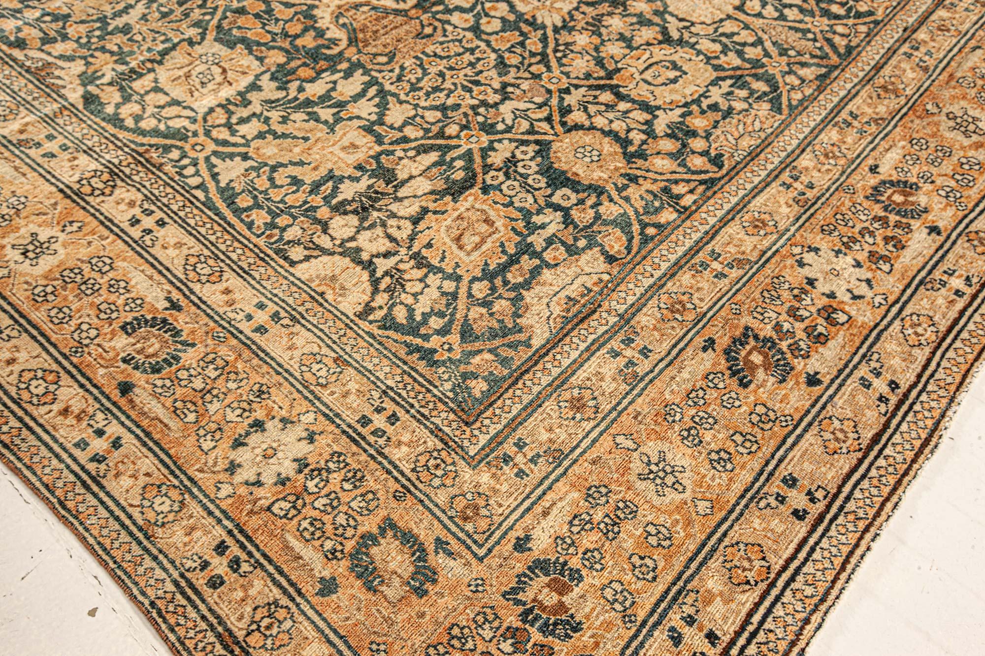 Hand-Knotted Antique Persian Tabriz Handmade Wool Rug For Sale