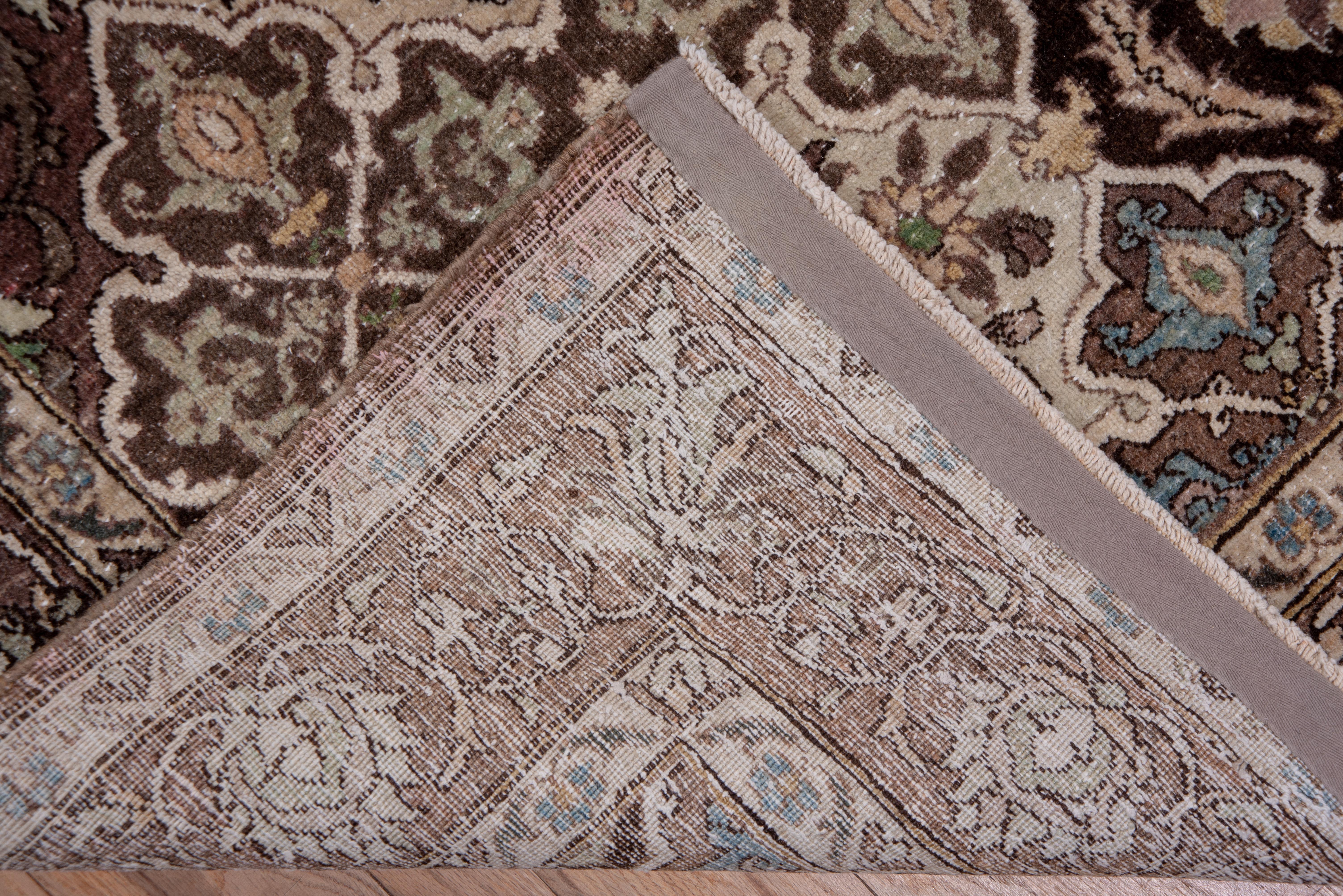 Early 20th Century Fine Antique Persian Tabriz Kellegi Rug, Brown Palette, Seafoam & Blue Accents For Sale