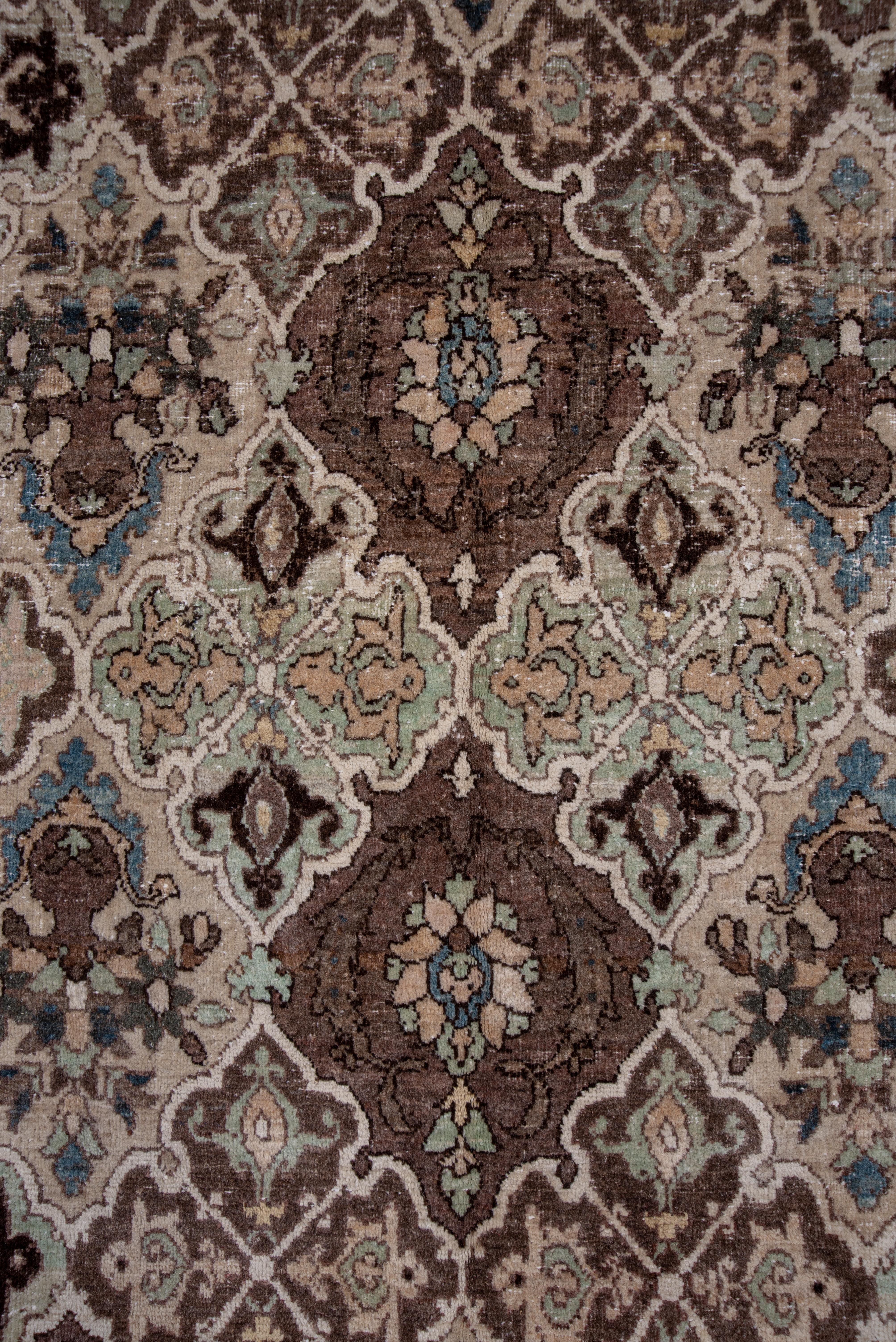 Wool Fine Antique Persian Tabriz Kellegi Rug, Brown Palette, Seafoam & Blue Accents For Sale