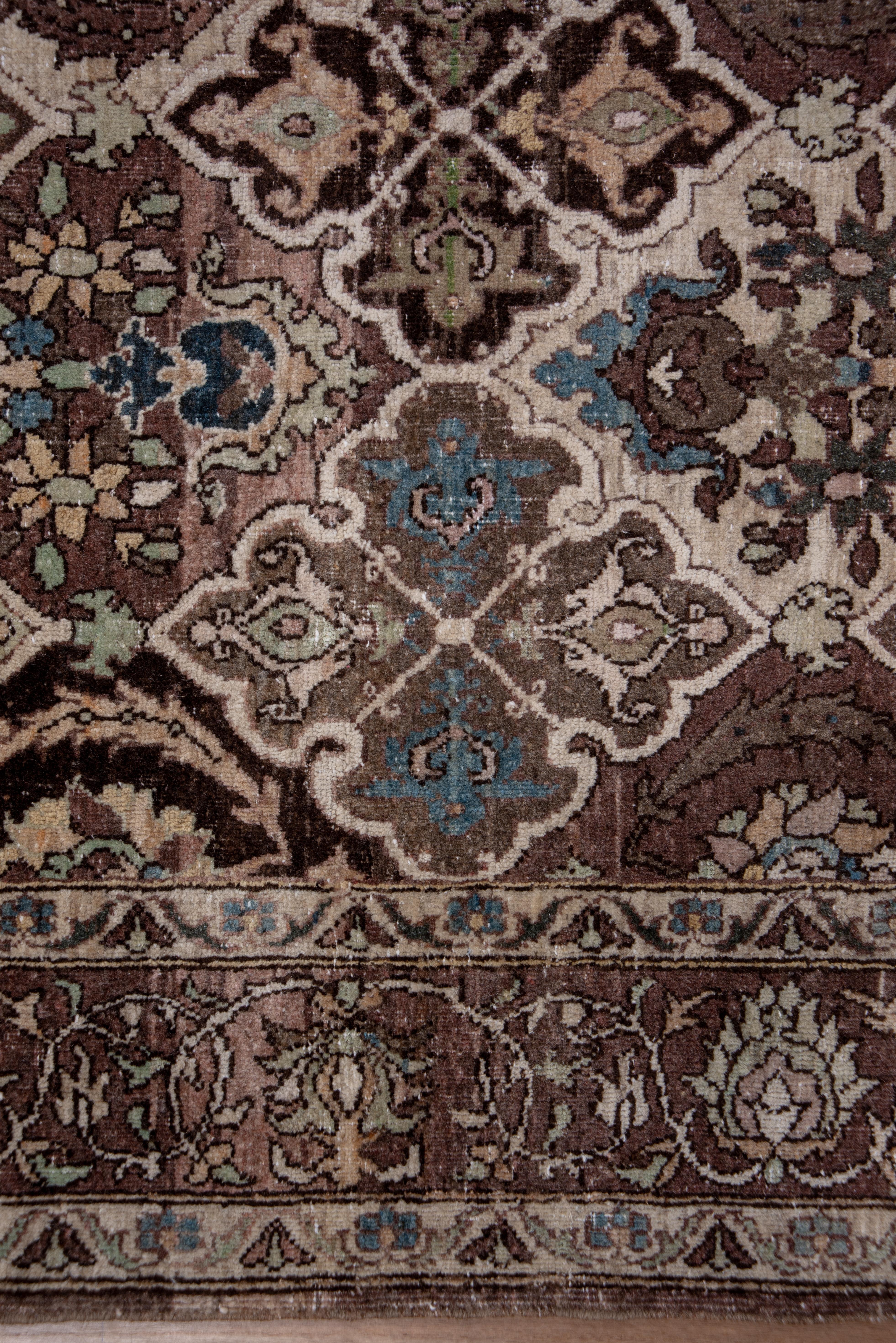 Fine Antique Persian Tabriz Kellegi Rug, Brown Palette, Seafoam & Blue Accents For Sale 1