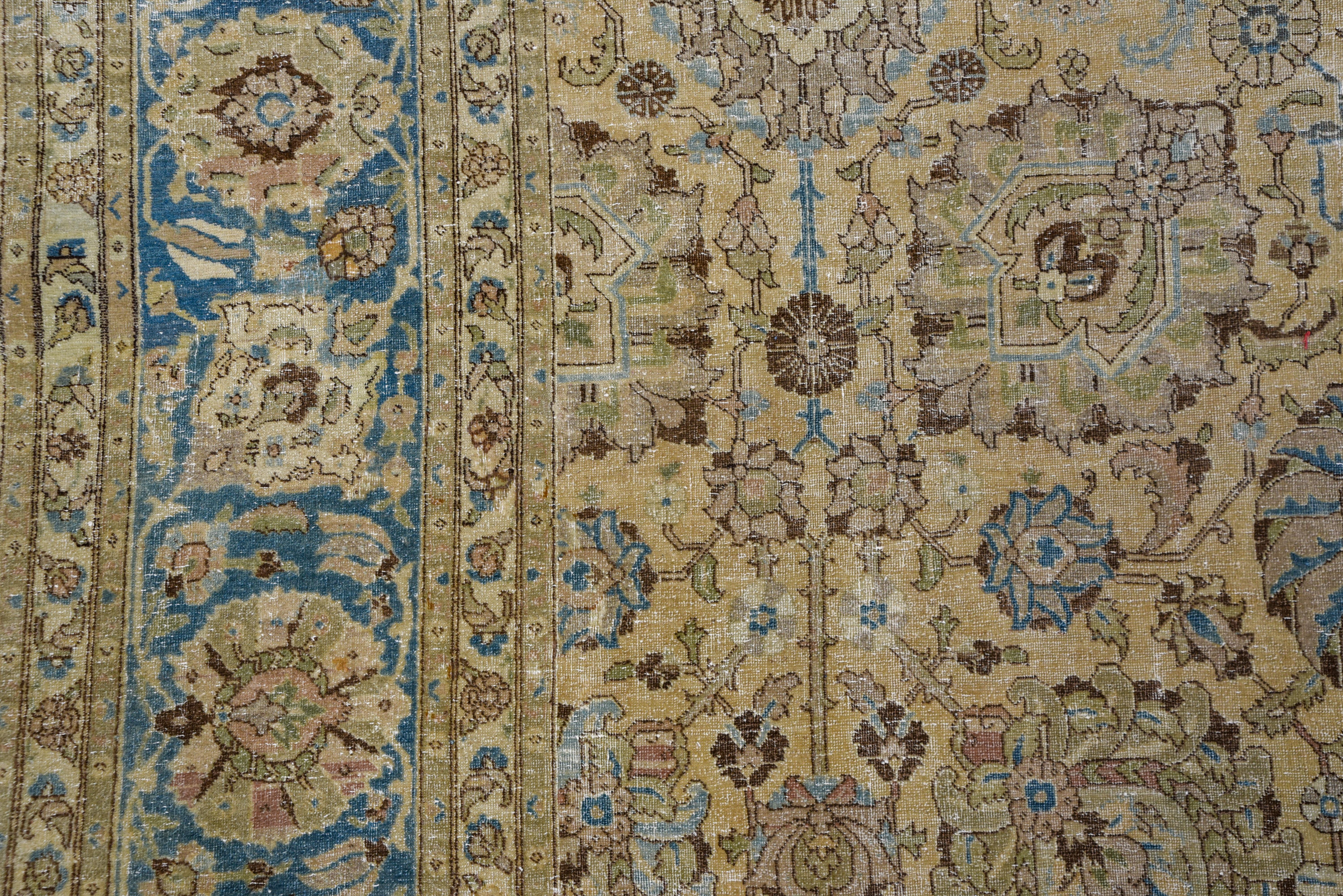 Wool Fine Antique Persian Tabriz Rug, All-Over Field, Blue Borders, circa 1920s For Sale