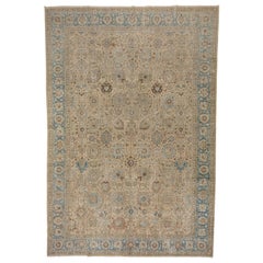 Antiker persischer Täbris-Teppich, All-Over- Field, blaue Bordüren, ca. 1920er Jahre