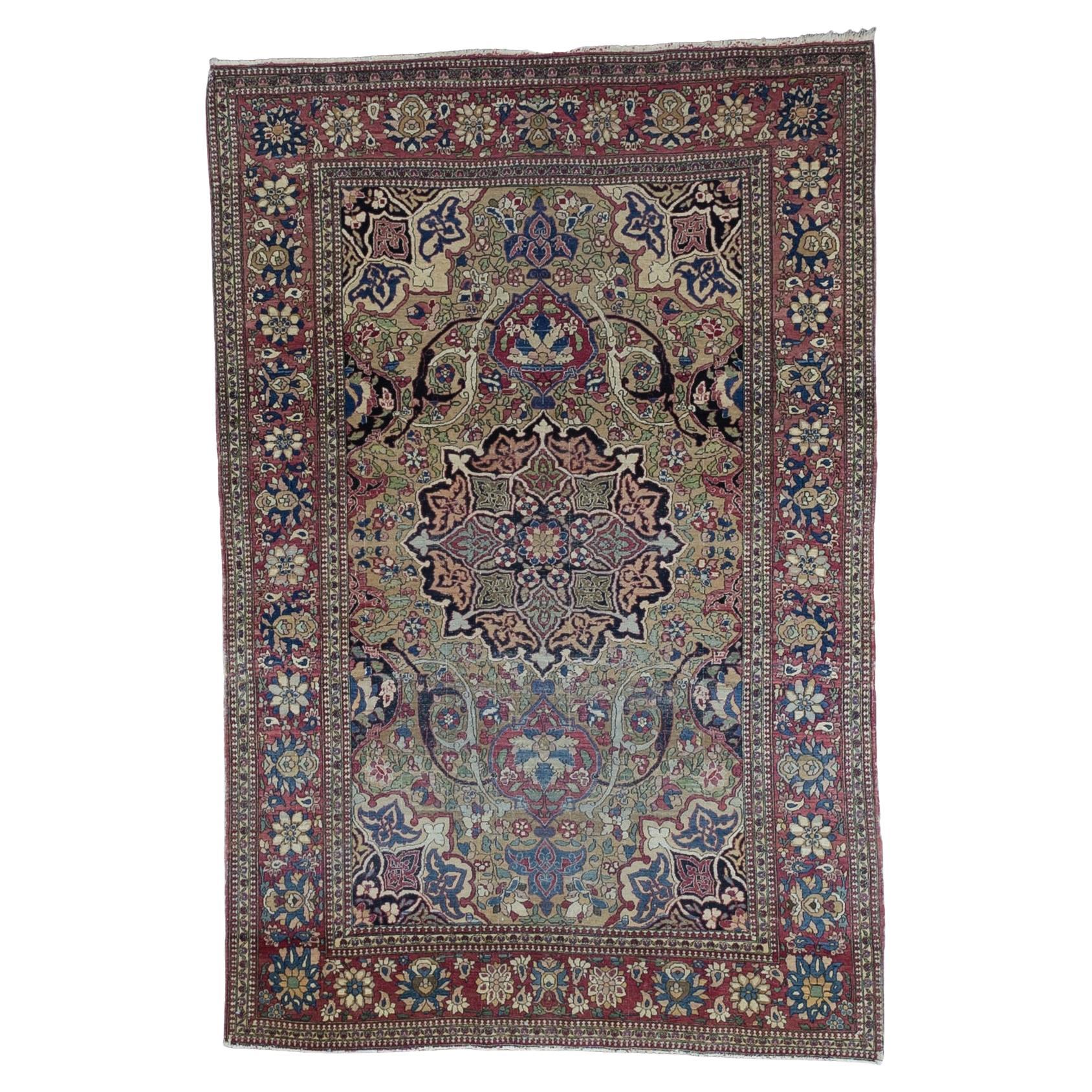 Fine Antique Persian Tehran Rug 4'6" x 6’10" For Sale