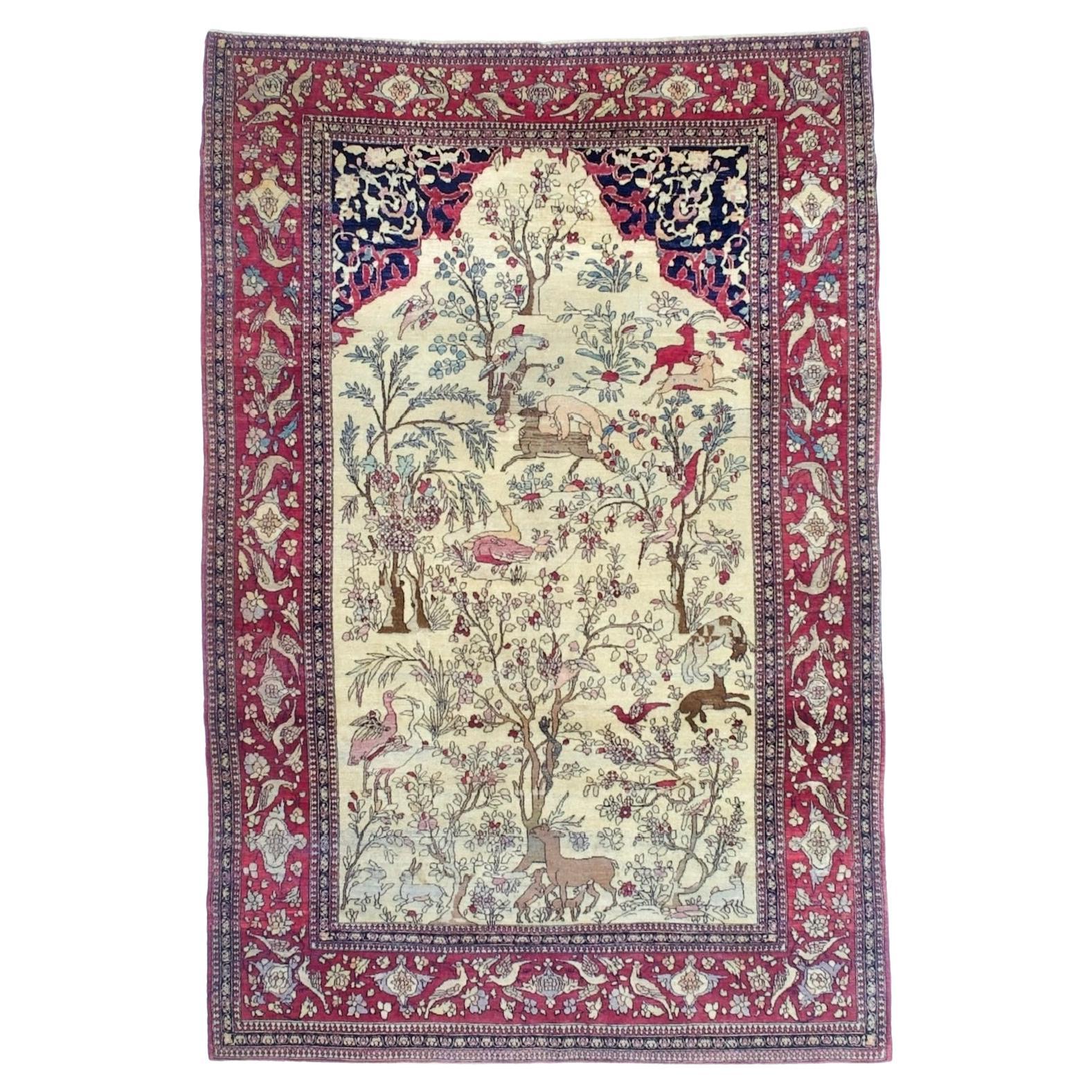 Fina alfombra persa antigua Teherán 4'8" x 7'1