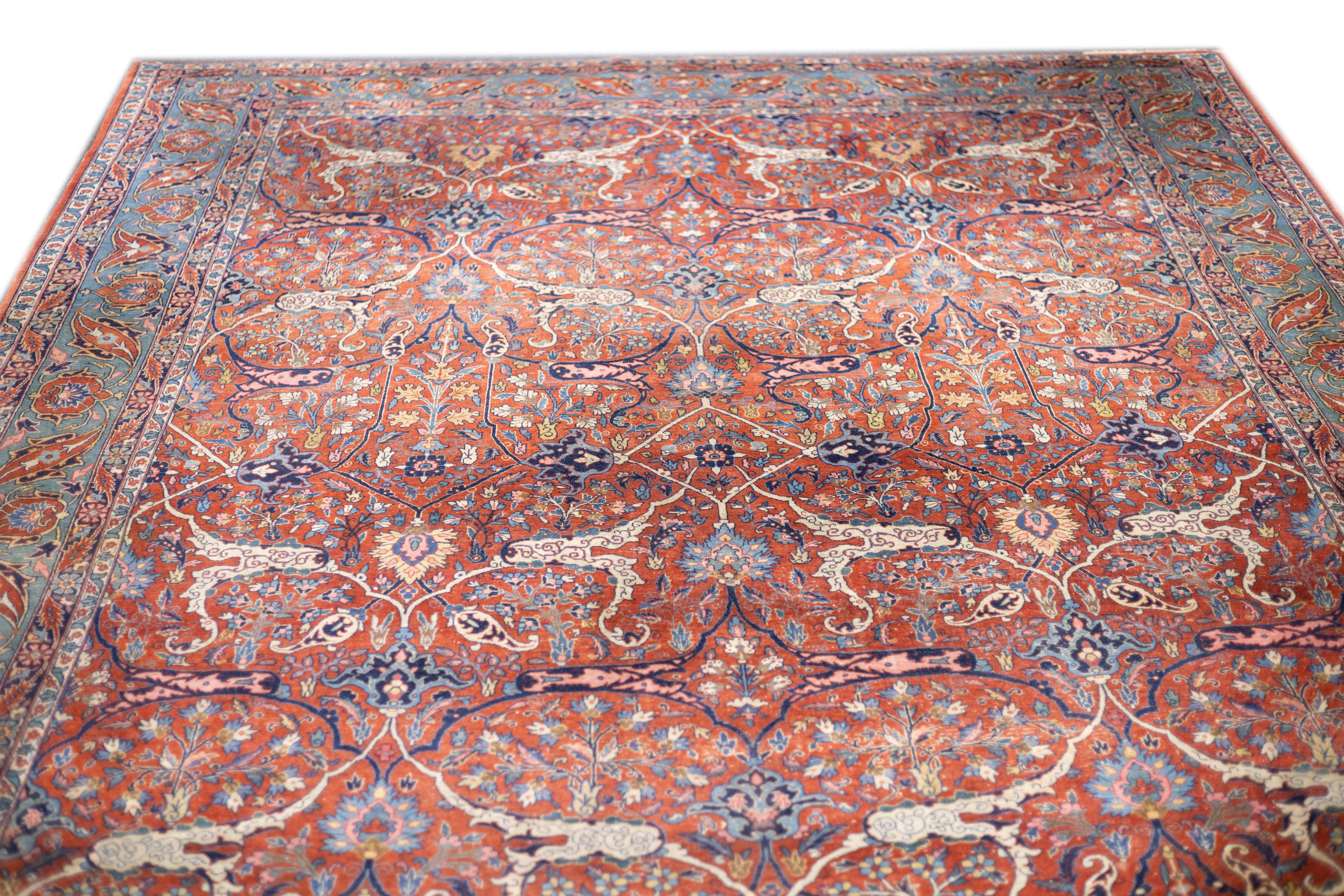 Feiner antiker persischer Teheran-Teppich 8'8'' x 11'10'' (19. Jahrhundert) im Angebot