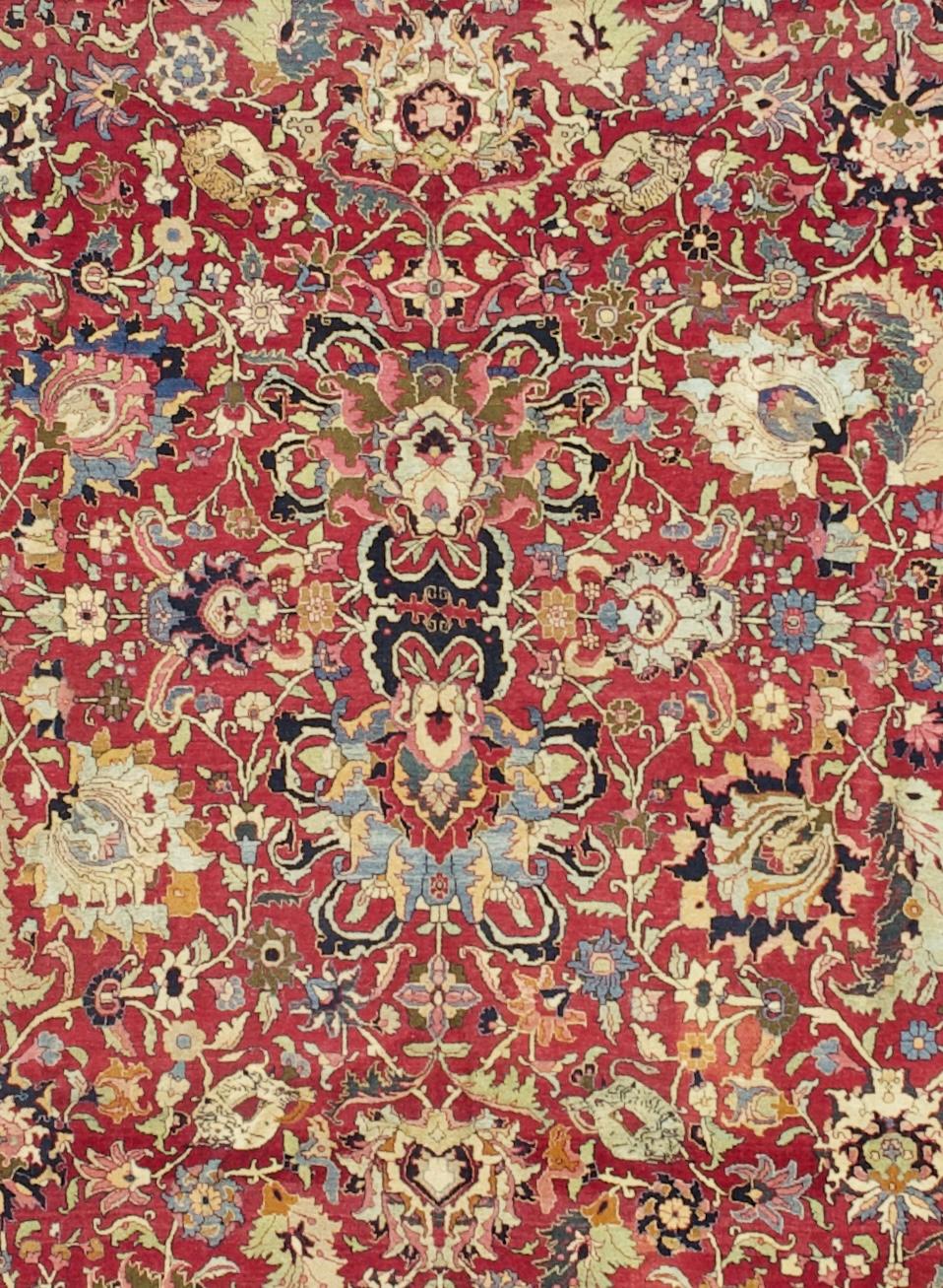 Feiner antiker persischer Teheraner Wollteppich 6'9