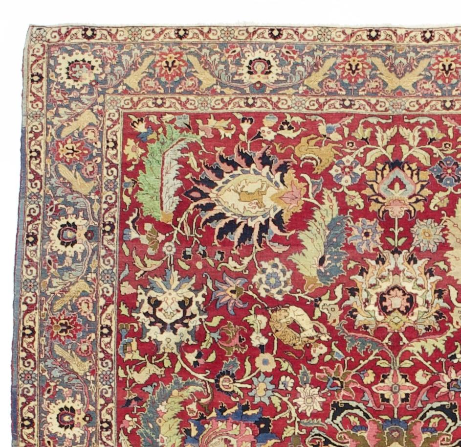 Feiner antiker persischer Teheraner Wollteppich 6'9