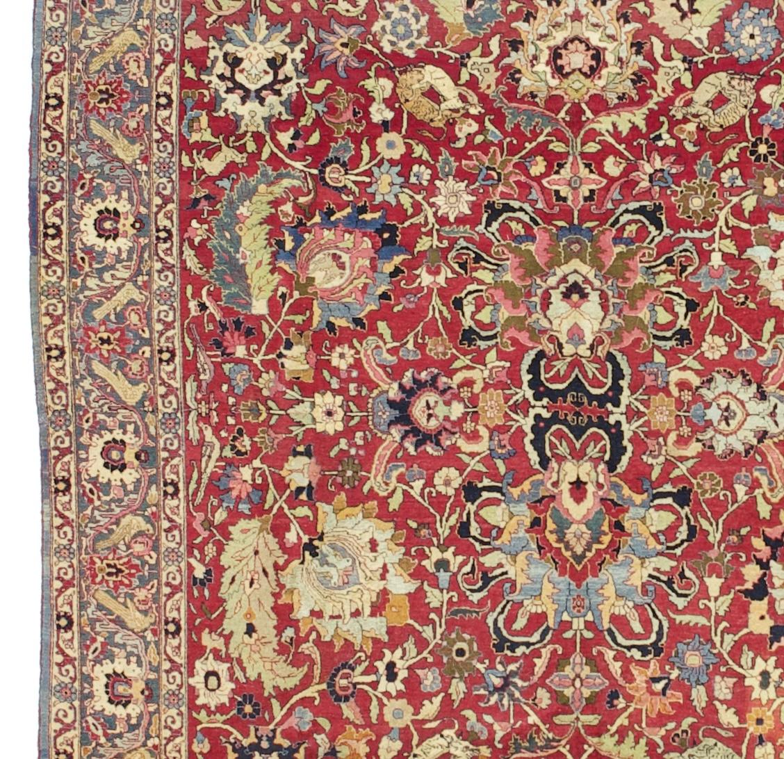 Feiner antiker persischer Teheraner Wollteppich 6'9