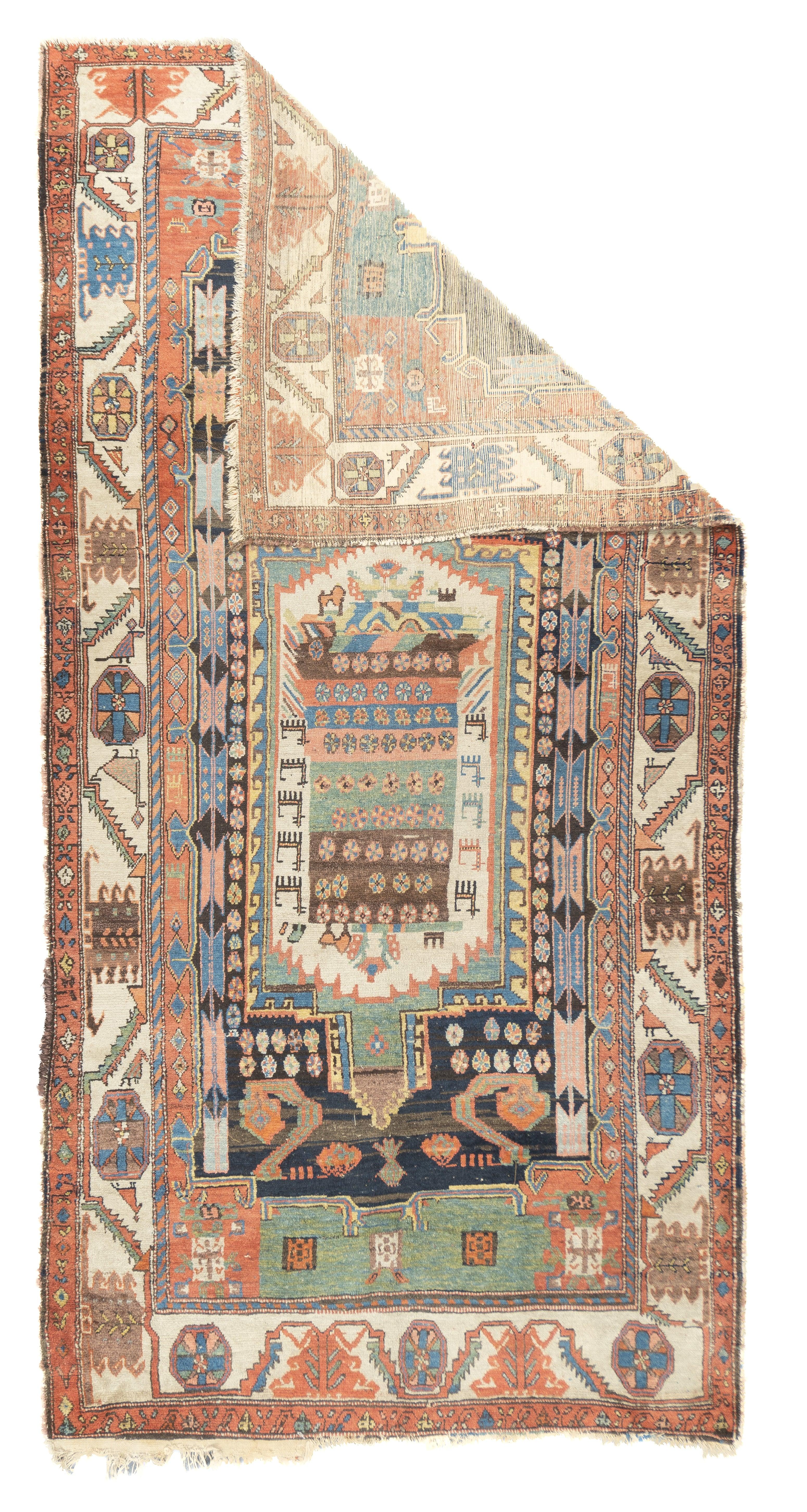 Fine Antique Persian Tribal Bakhtiari Rug 4'11'' x 9'7''. The generic name for the village rugs of the Chahar Mahal district in west-central Persia. On cotton, frequently single-wefted, often room size, with medallions. “garden” panel patterns,