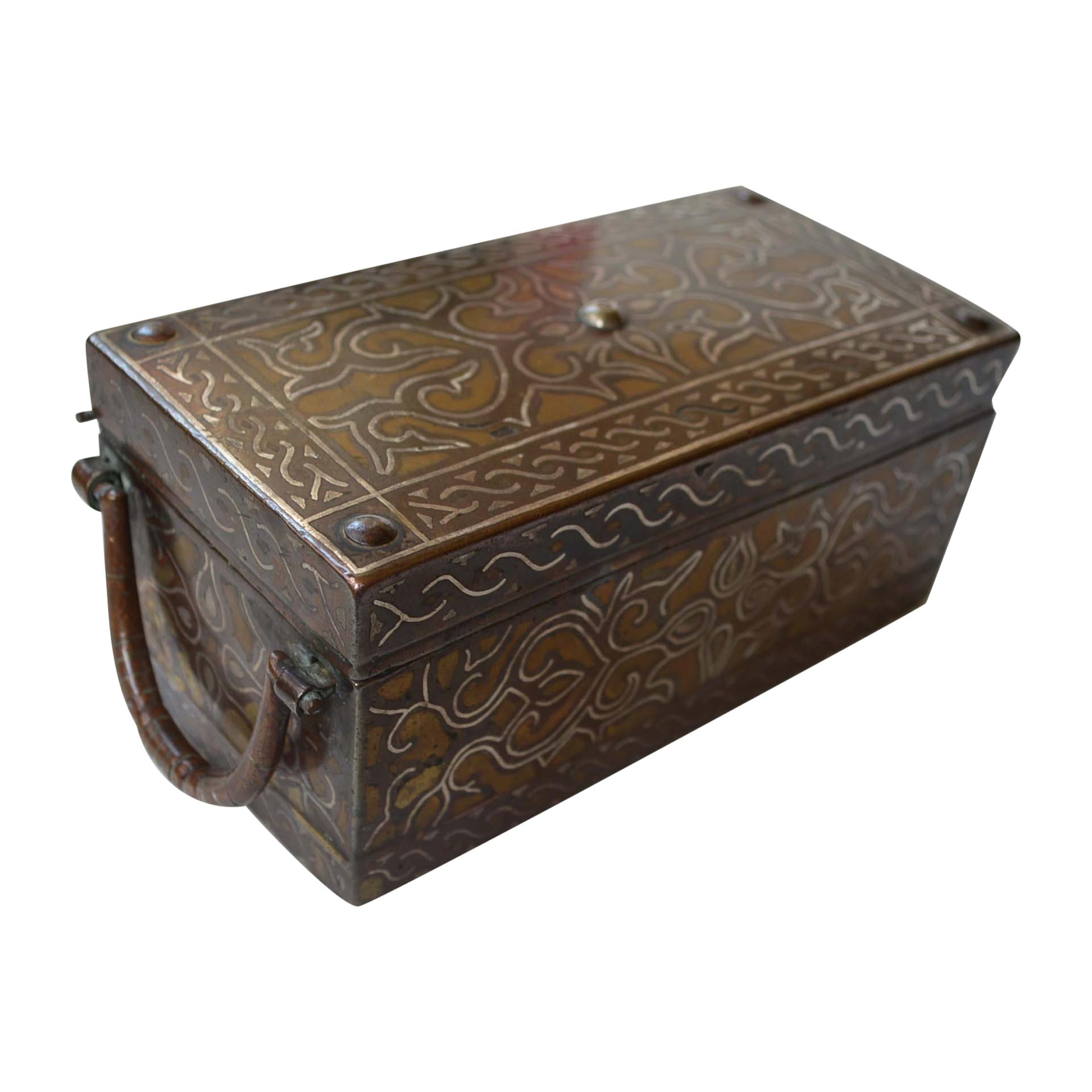 Fine Antique Philippine Bronze Silver Brass Inlaid Betel Box Collectible Boxes For Sale