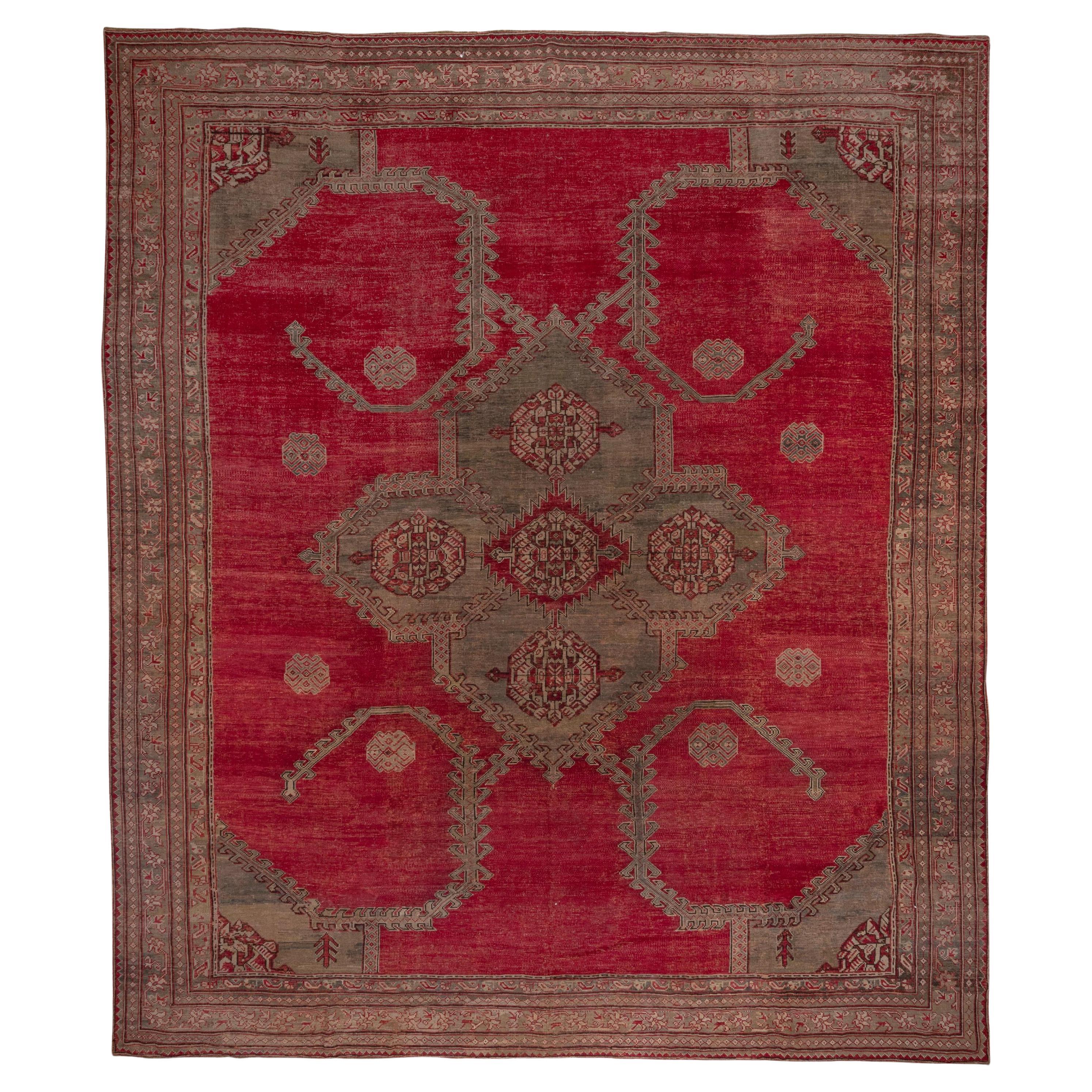 Magnifique tapis rouge ancien d'Oushak, vers 1900 en vente