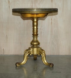 Fine Antique Regency Brass Giltwood & Marble Topped Side Table with Gallery Rail