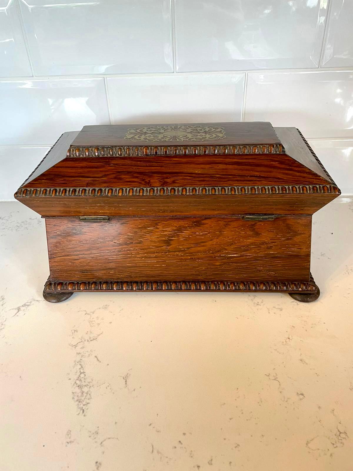 Fine Antique Regency Brass Inlaid Rosewood Tea Caddy For Sale 5