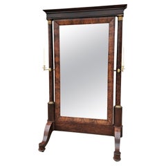 Fine Antique Regency Cheval Mirror with French Empire Brass Mounts, circa 1815