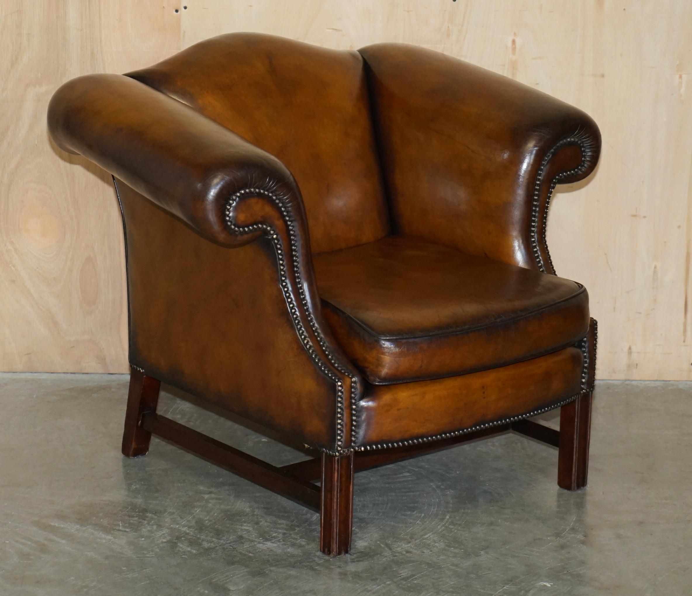 FINE ANTiQUE REGENCY HUMPBACK  Style RESTORED BROWN LEATHER SOFA ARMCHAIR SUITE im Angebot 5