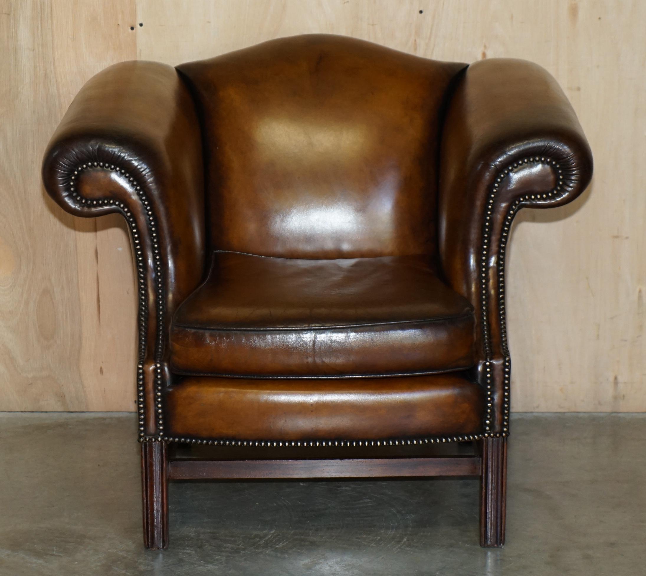 FINE ANTiQUE REGENCY HUMPBACK  Style RESTORED BROWN LEATHER SOFA ARMCHAIR SUITE im Angebot 6