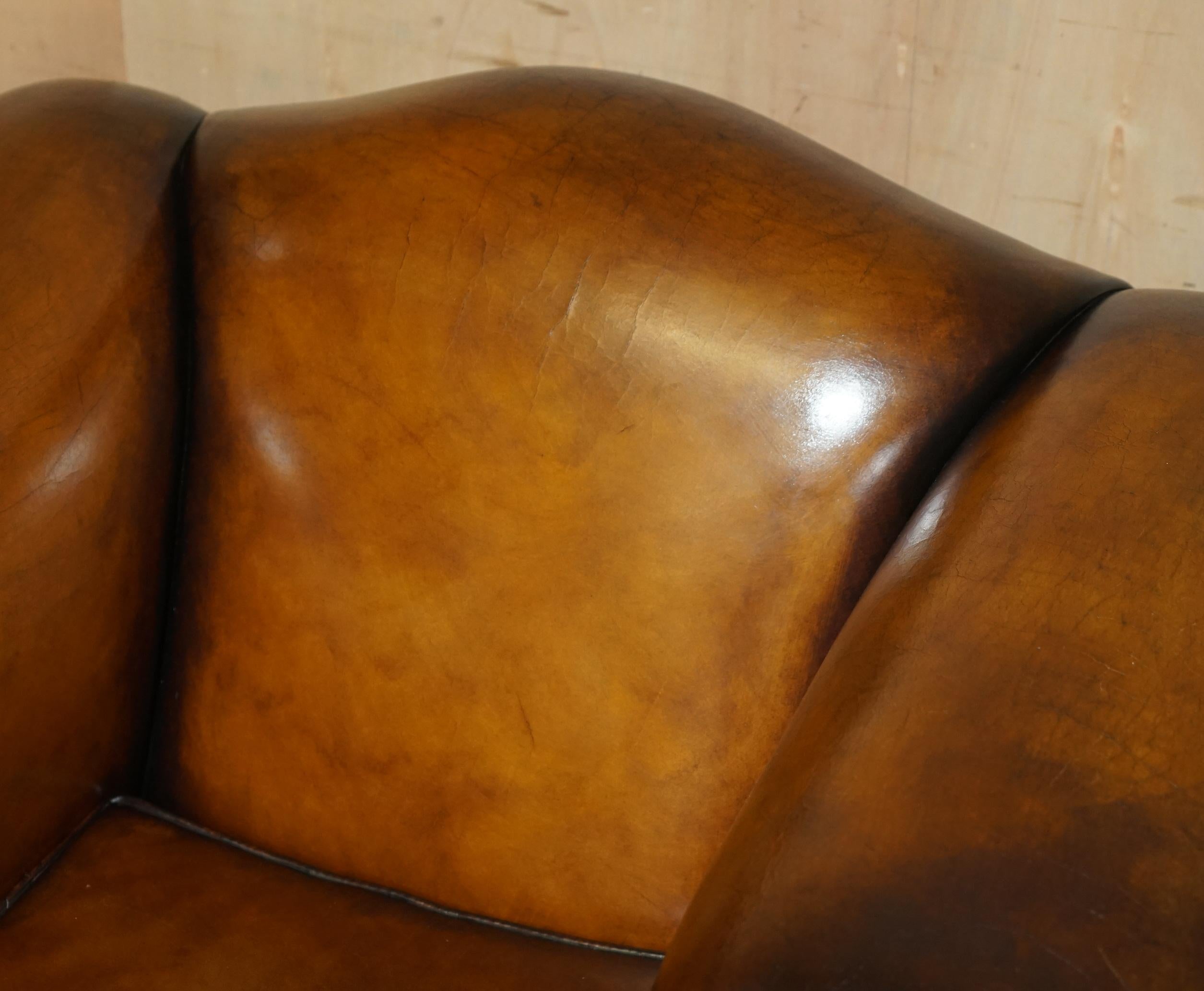 20th Century FINE ANTiQUE REGENCY HUMPBACK STYLE RESTORED BROWN LEATHER SOFA ARMCHAIR SUITE For Sale