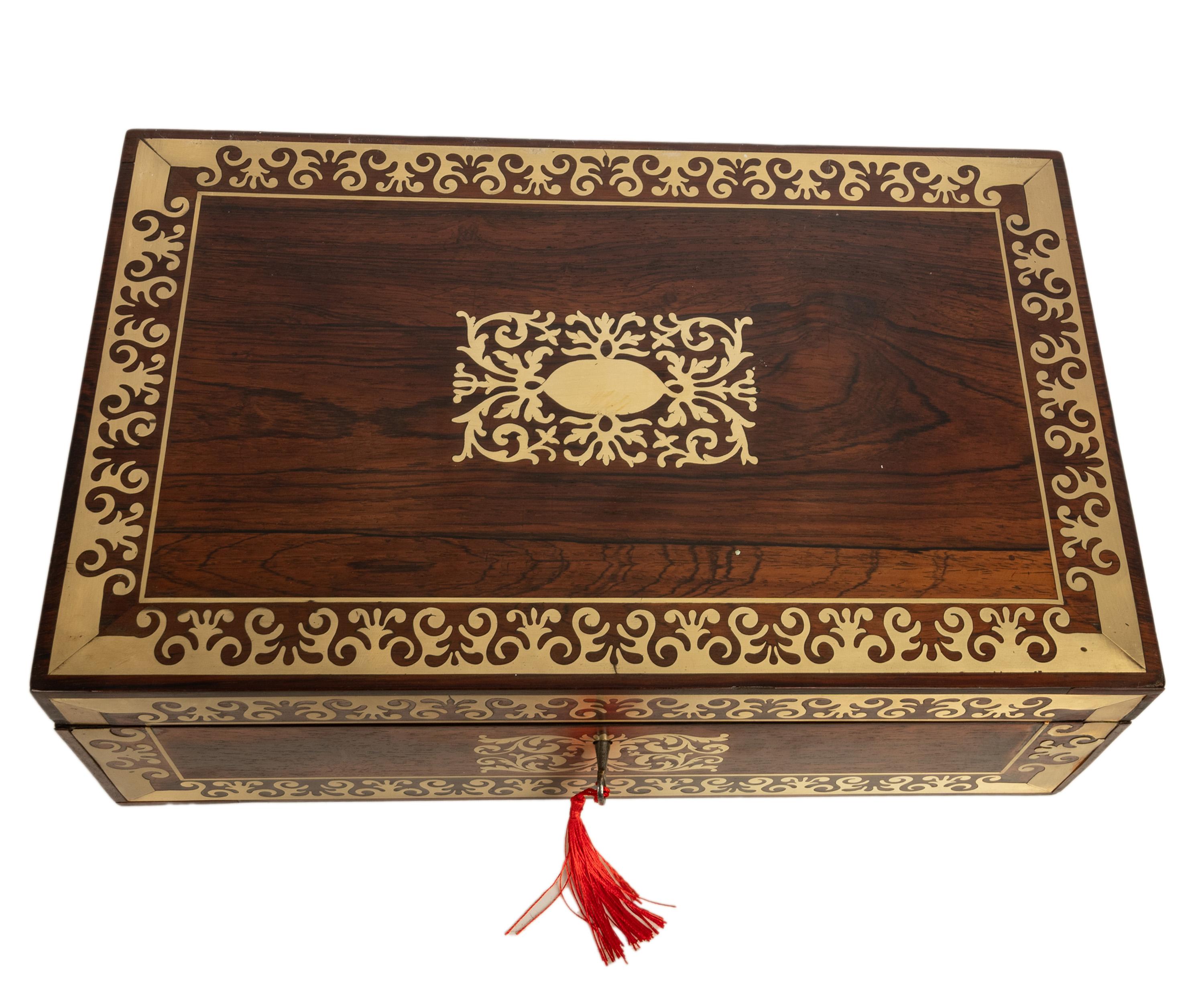 Fine Antique Regency Rosewood Inlaid Brass Campaign Writing Box Desk Slope 1830 13