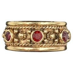 Fine Retro Renaissance Style Garnet 14K Gold Band Ring, 19th Century