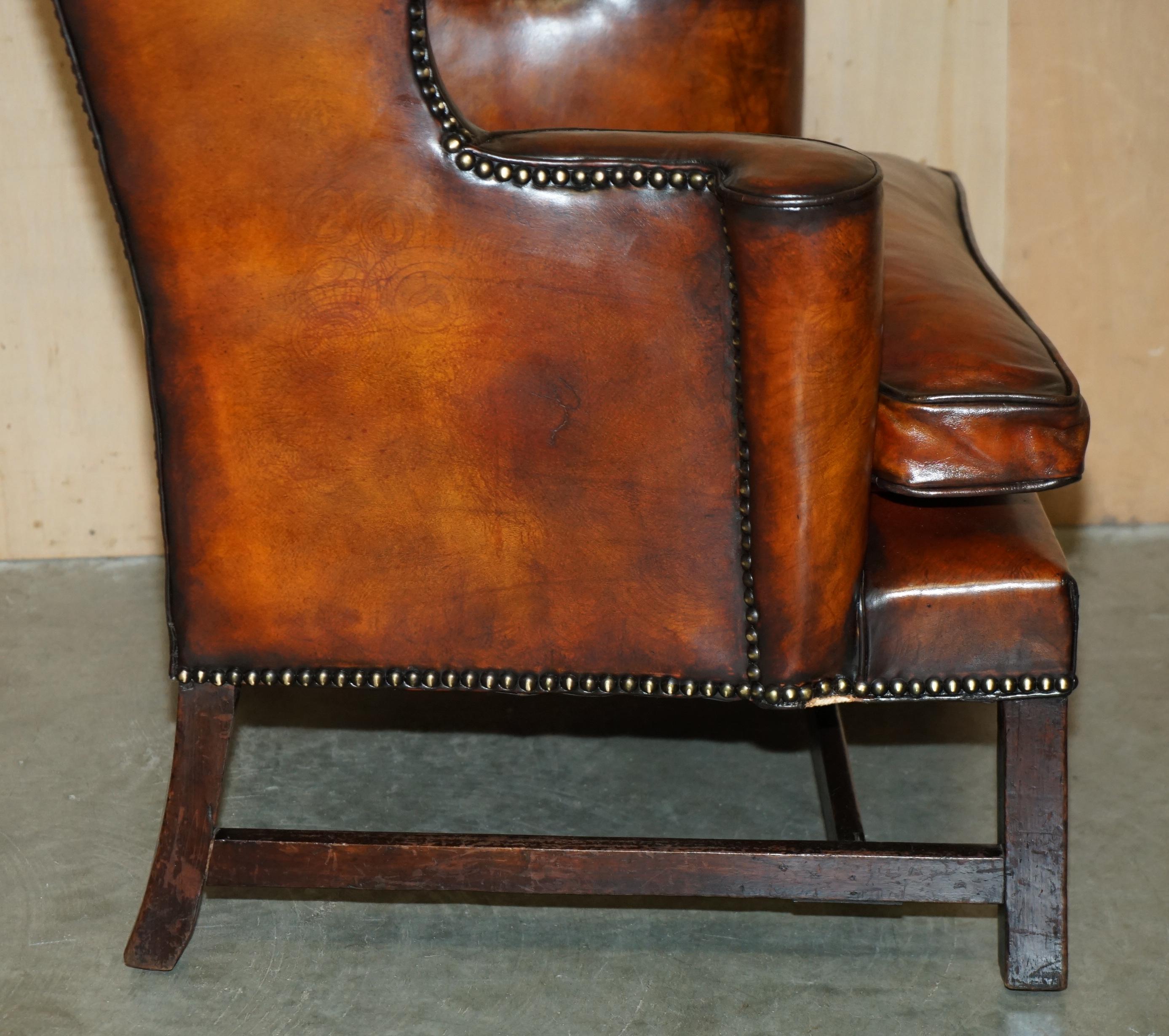 FiNE ANTIQUE RESTORED GEORGE III PERIOD CIR 1780 WINGBACK BROWN LEATHER ARMCHAIR im Angebot 5