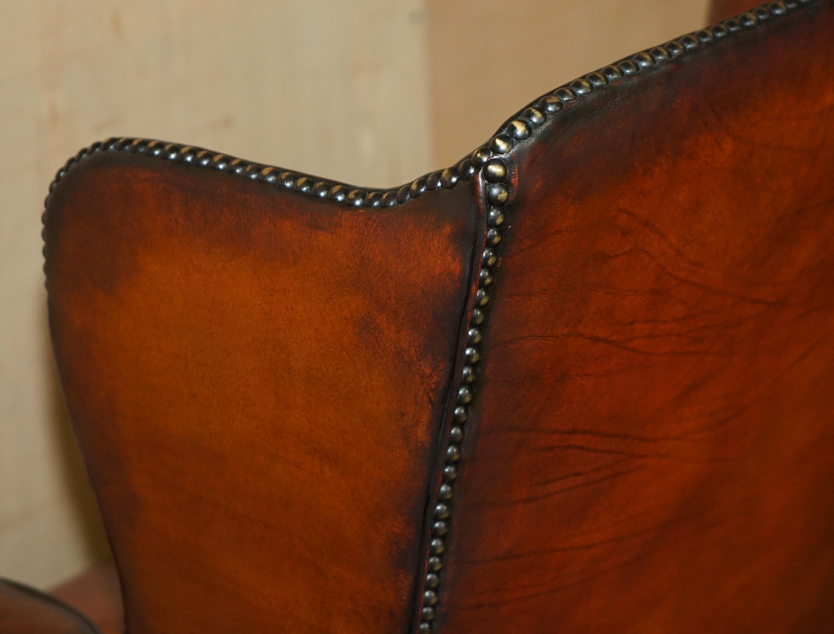 FiNE ANTIQUE RESTORED GEORGE III PERIOD CIR 1780 WINGBACK BROWN LEATHER ARMCHAIR im Angebot 9