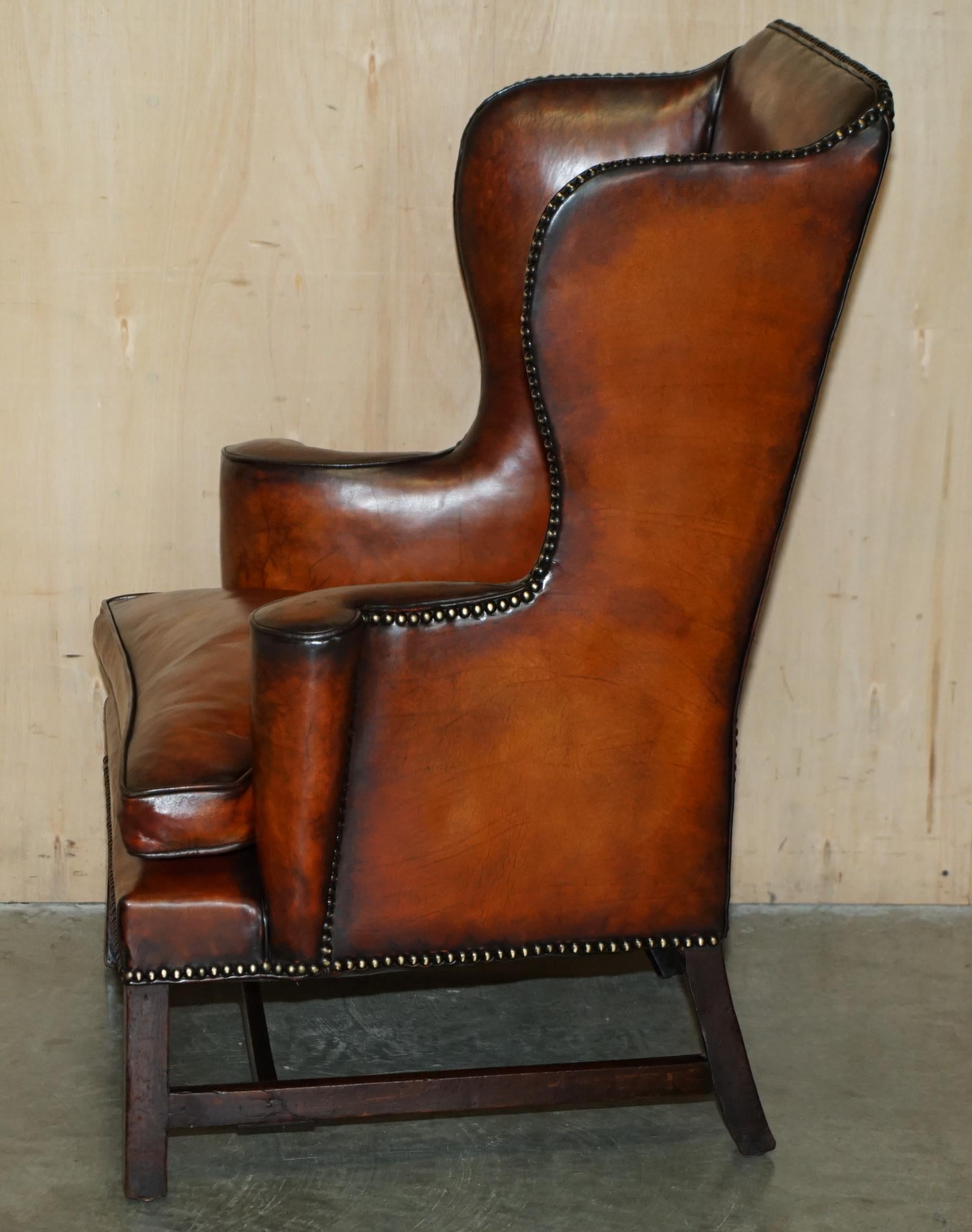 FiNE ANTIQUE RESTORED GEORGE III PERIOD CIR 1780 WINGBACK BROWN LEATHER ARMCHAIR im Angebot 10