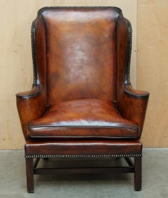 FiNE ANTIQUE RESTORED GEORGE III PERIOD CIR 1780 WINGBACK BROWN LEATHER ARMCHAIR