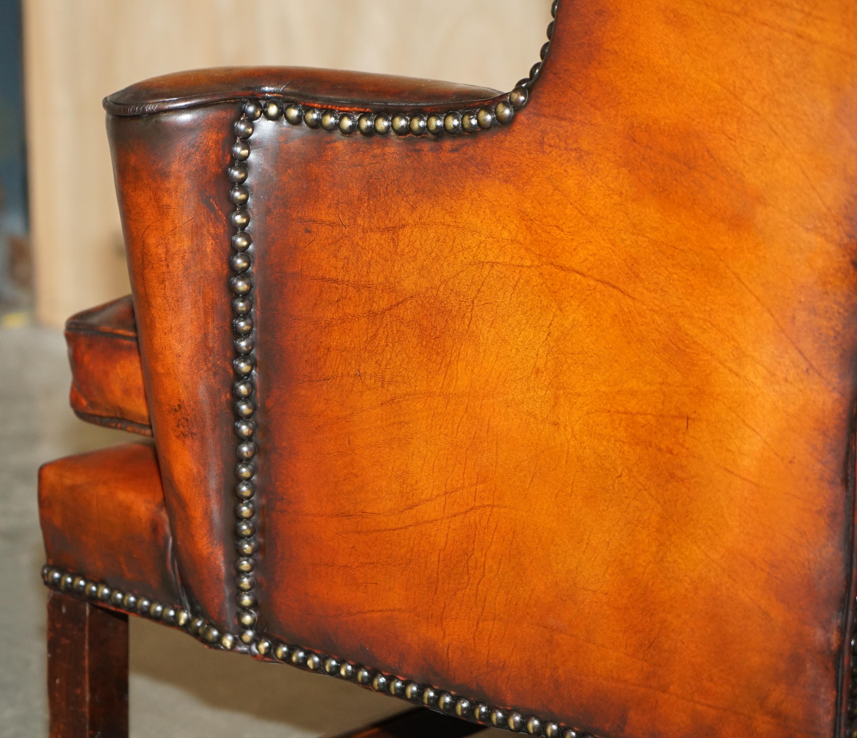 FiNE ANTIQUE RESTORED GEORGE III PERIOD CIR 1780 WINGBACK BROWN LEATHER ARMCHAIR im Angebot 12