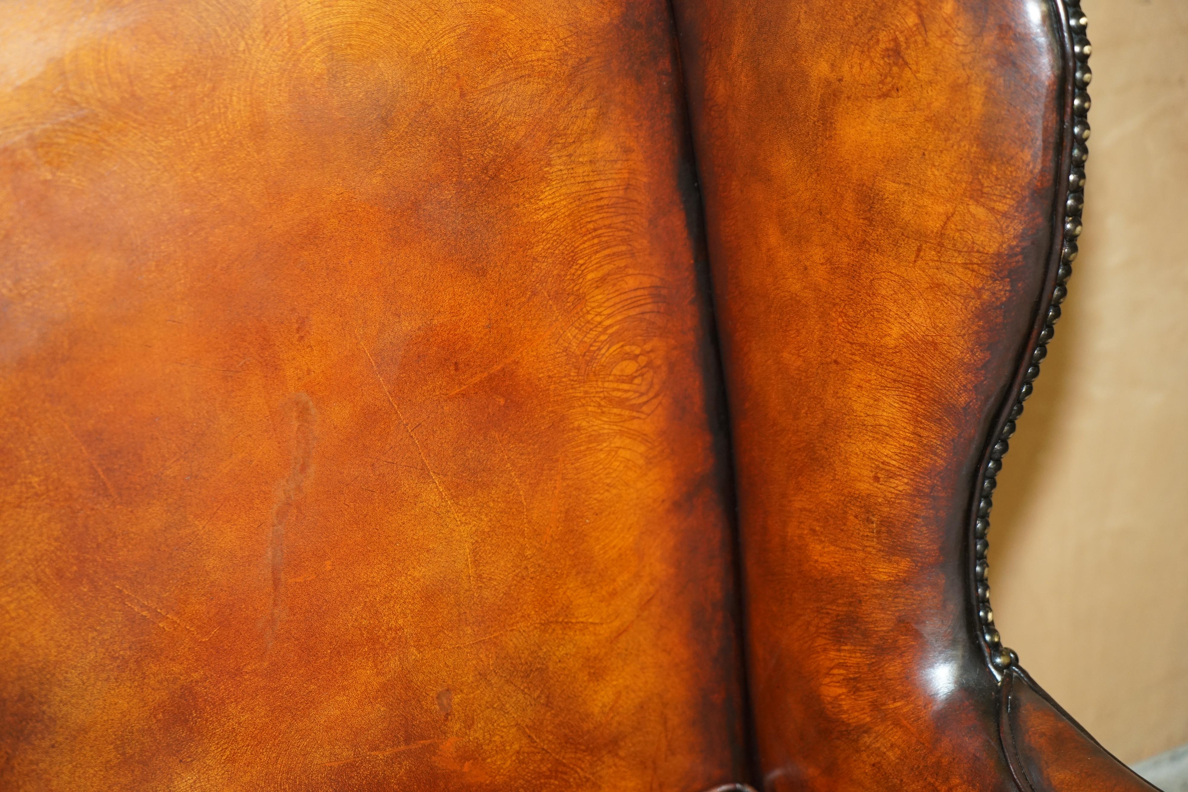 FiNE ANTIQUE RESTORED GEORGE III PERIOD CIR 1780 WINGBACK BROWN LEATHER ARMCHAIR im Angebot 1