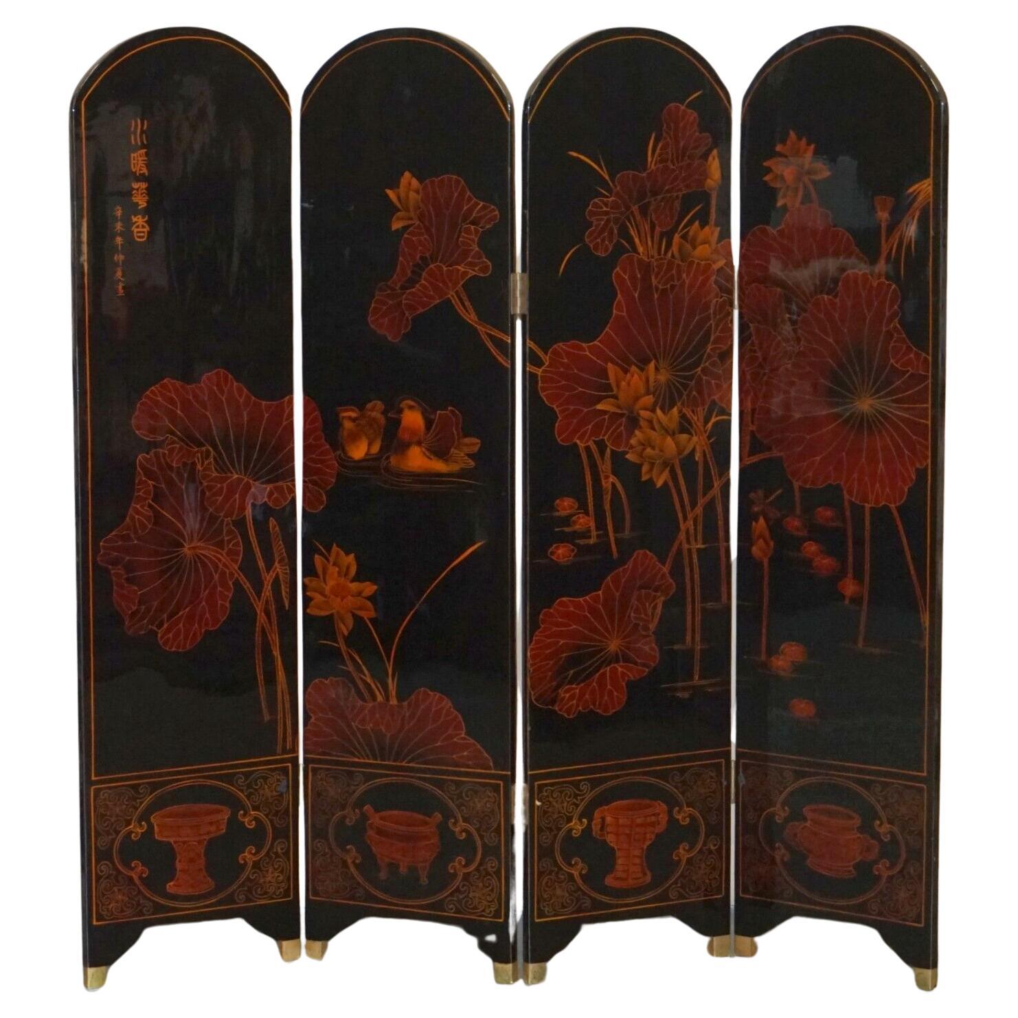 FINE ANTIQUE ROOM DIVIDER TITLED IN CHINESE "MIDSUMMER PAiNTING OF XINWEI YEAR" For Sale