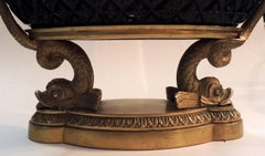 Fine Antique Russian Cut Amethyst Crystal Dore Bronze Dolphin Centerpiece Bowl