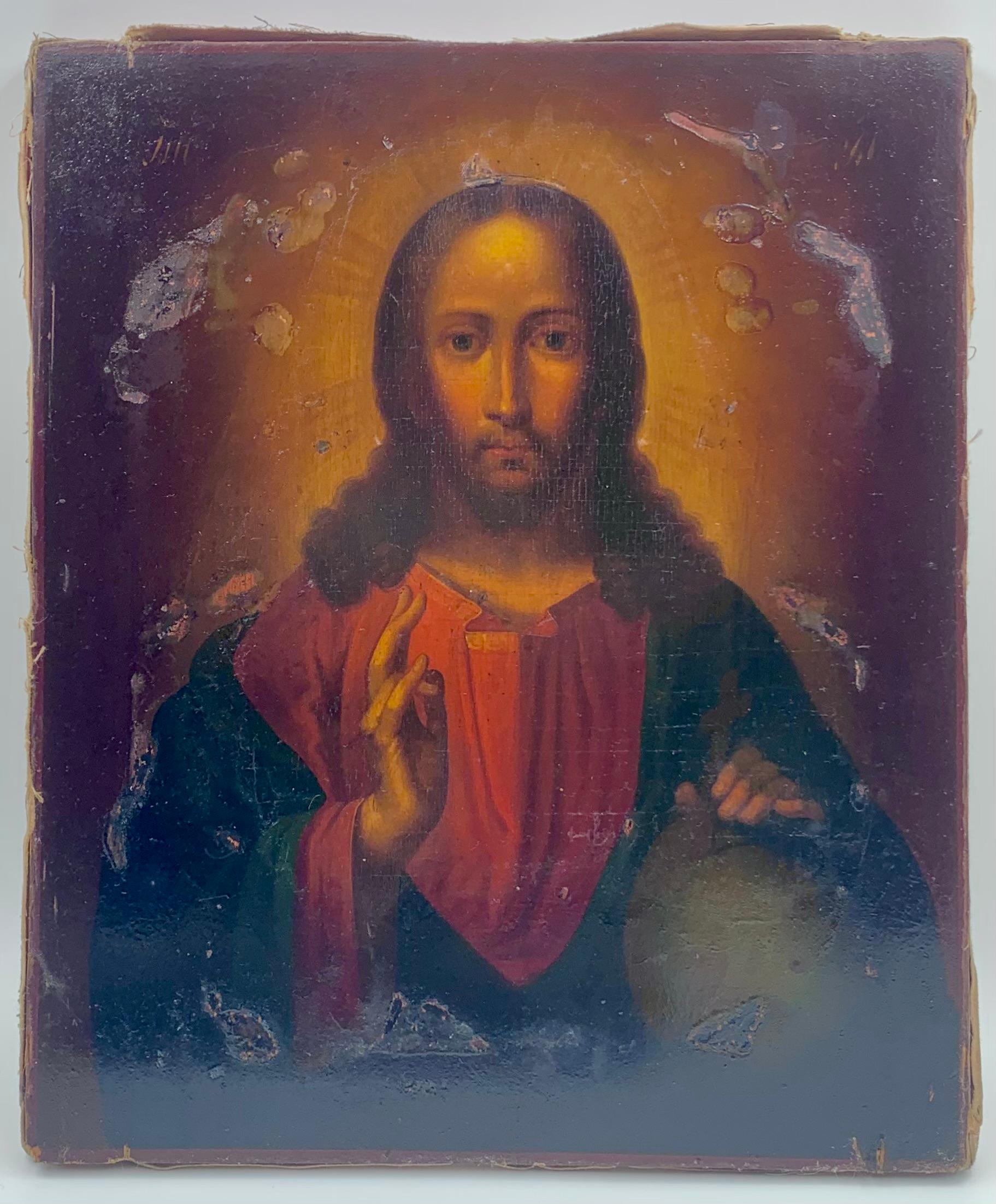 Fine Antique Russian Vermeil Silver, Enamel Christ Pantocrator Icon, Moscow 1848 For Sale 9