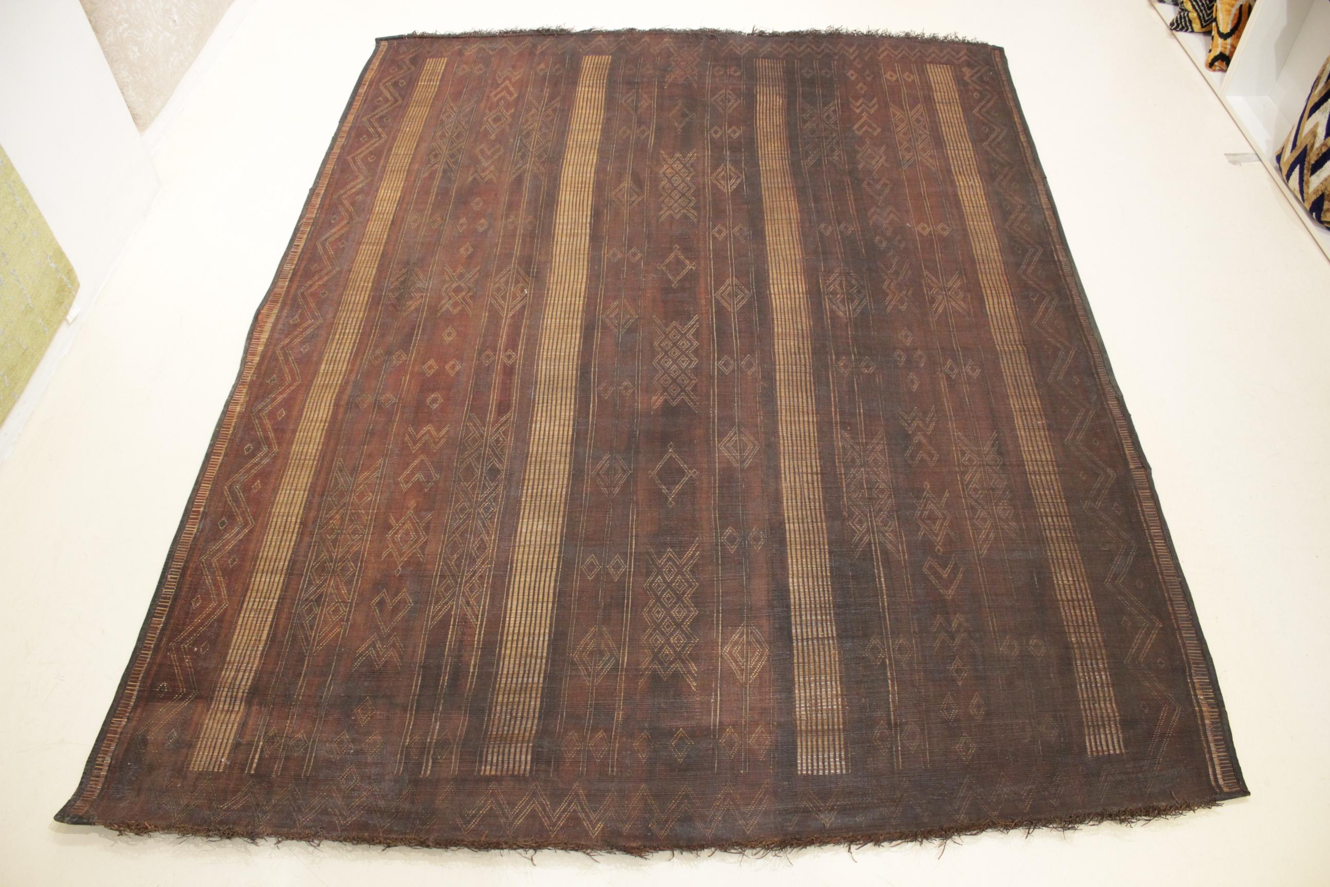 Fine Antique Saharan Mauritanian Tuareg Reed and Leather Rug For Sale 1
