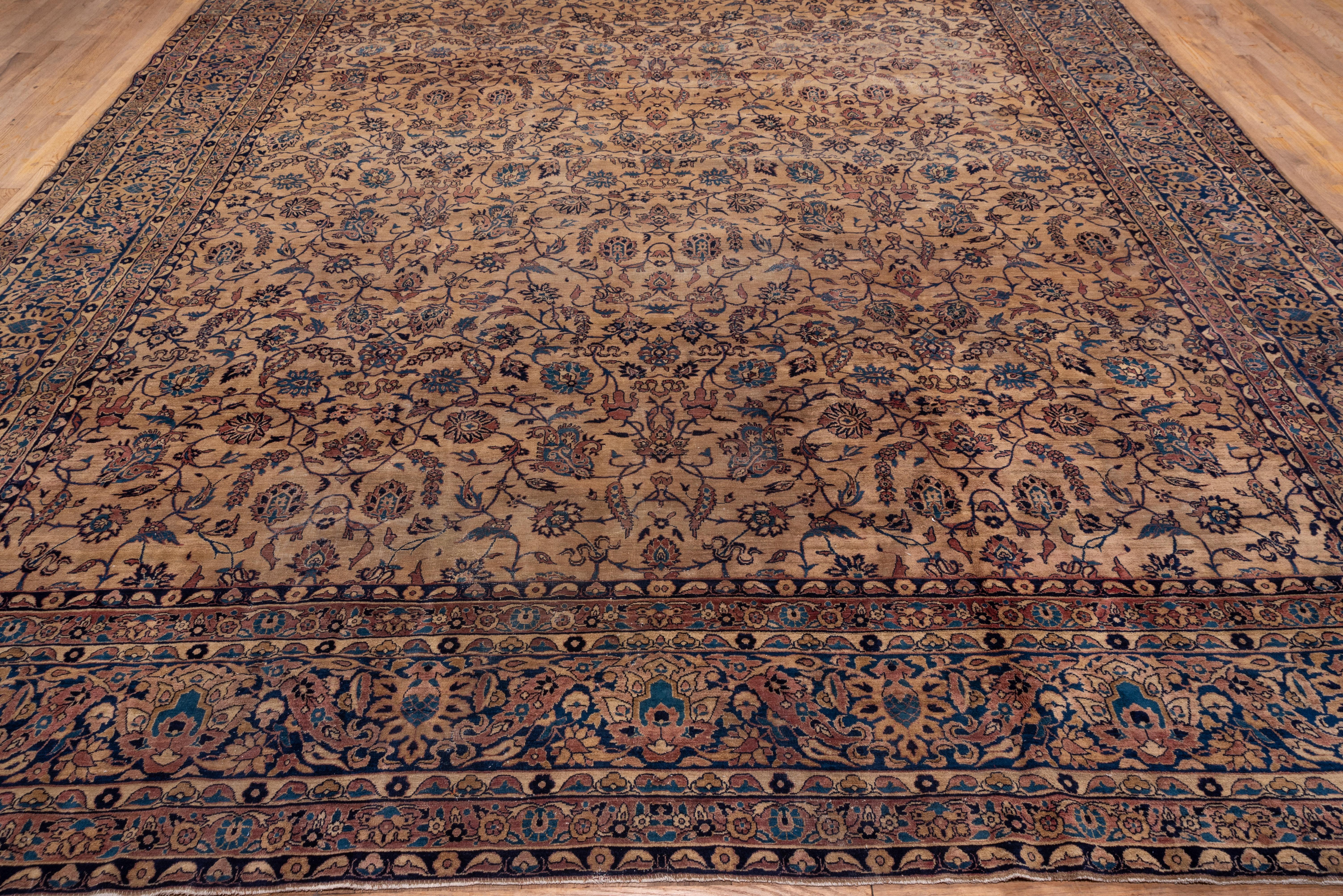 Hand-Knotted Fine Antique Sarouk Farahan Mansion Carpet, All-Over Field, Light Brown Field For Sale