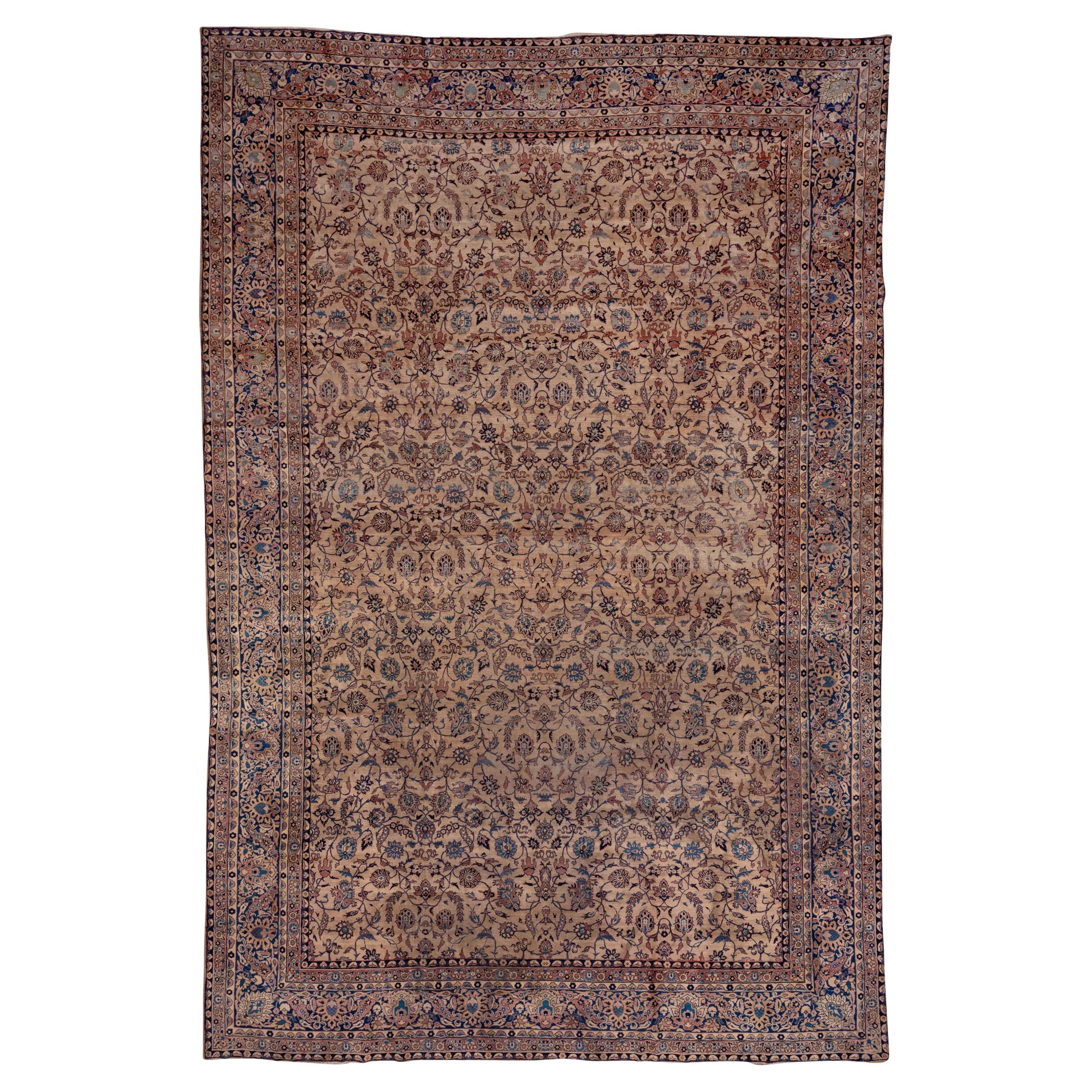 Fine Antique Sarouk Farahan Mansion Carpet, All-Over Field, Light Brown Field