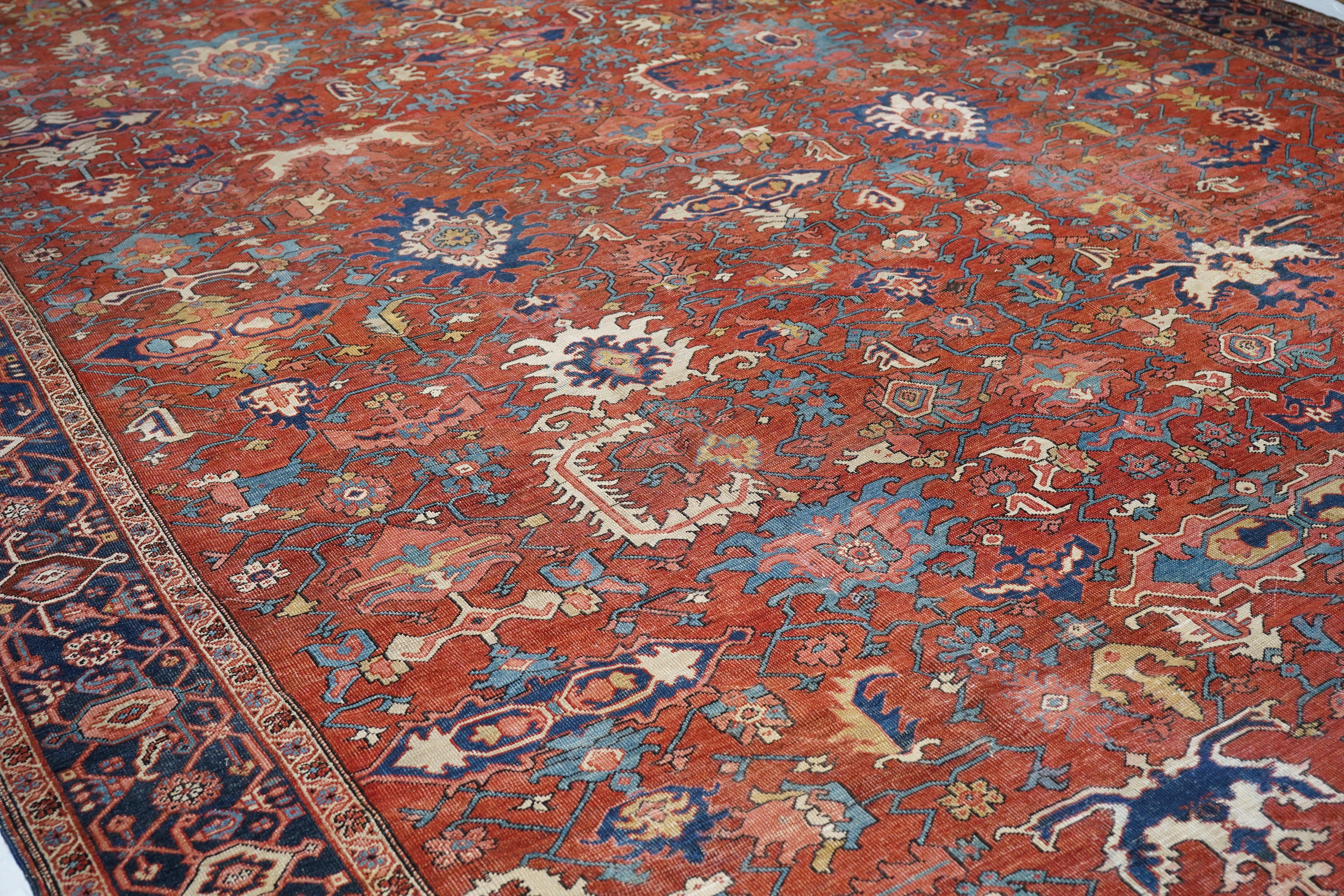 Feiner antiker Serapi-Teppich 11'5'' x 17'10'' (Baumwolle) im Angebot