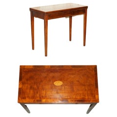 FINE ANTIQUE SHERATON BURR & BURL WALNUT CARD GAMES TABLE WITH SATINWOOD DETAiL