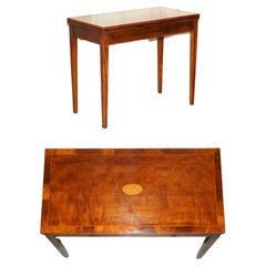 FINE ANTIQUE TABLE SHERATON BURR & BURL WALNUT CARD GAMES AVEC DÉTAIL SATINWOOD