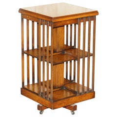 Fine Antique Sheraton Revival Burr Satinwood Revolving Bookcase Side End Table