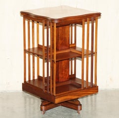 FINE ANTiQUE SHERATON WALNUT, SATINWOOD & PORCELAIN REVOLVING BOOKCASE TABLE