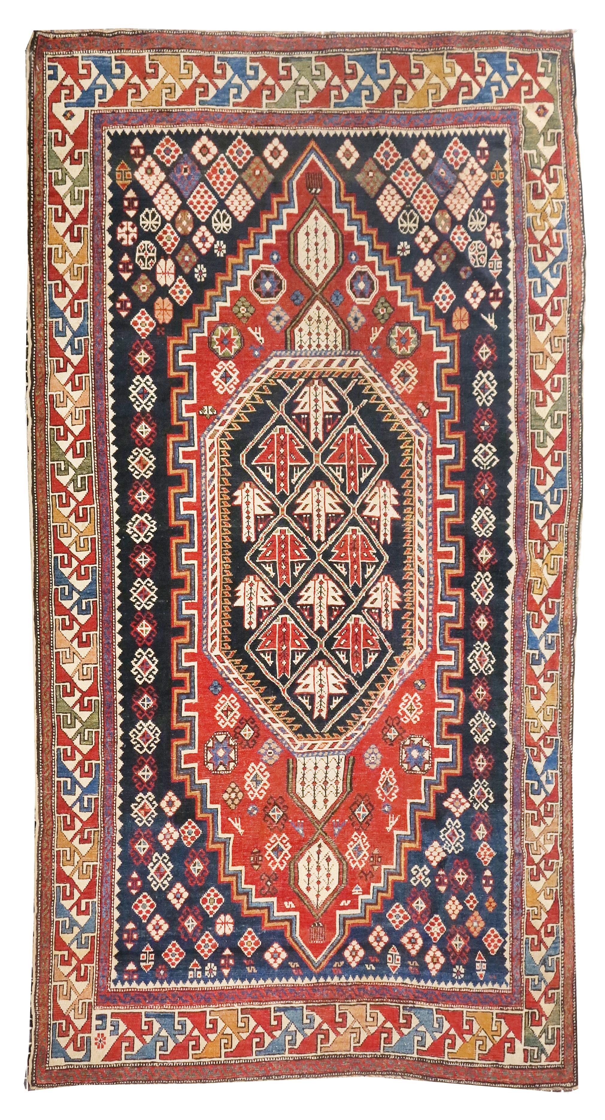 Azerbaijani Antique Shirvan Caucasion Area Rug, Hand Knotted, circa 1890