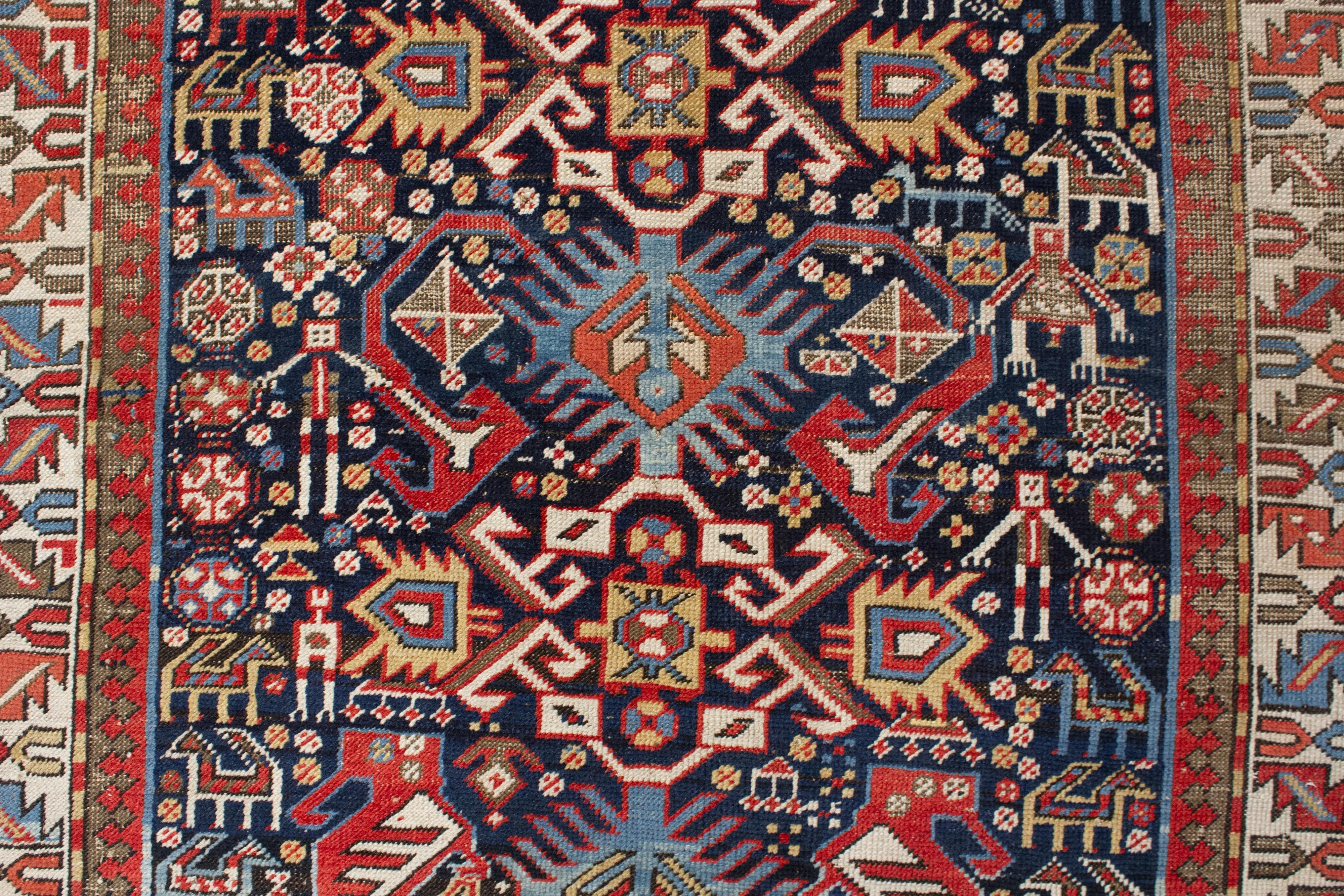 Caucasian Fine Antique Shirvan Rug with Stylised Animals and People For Sale