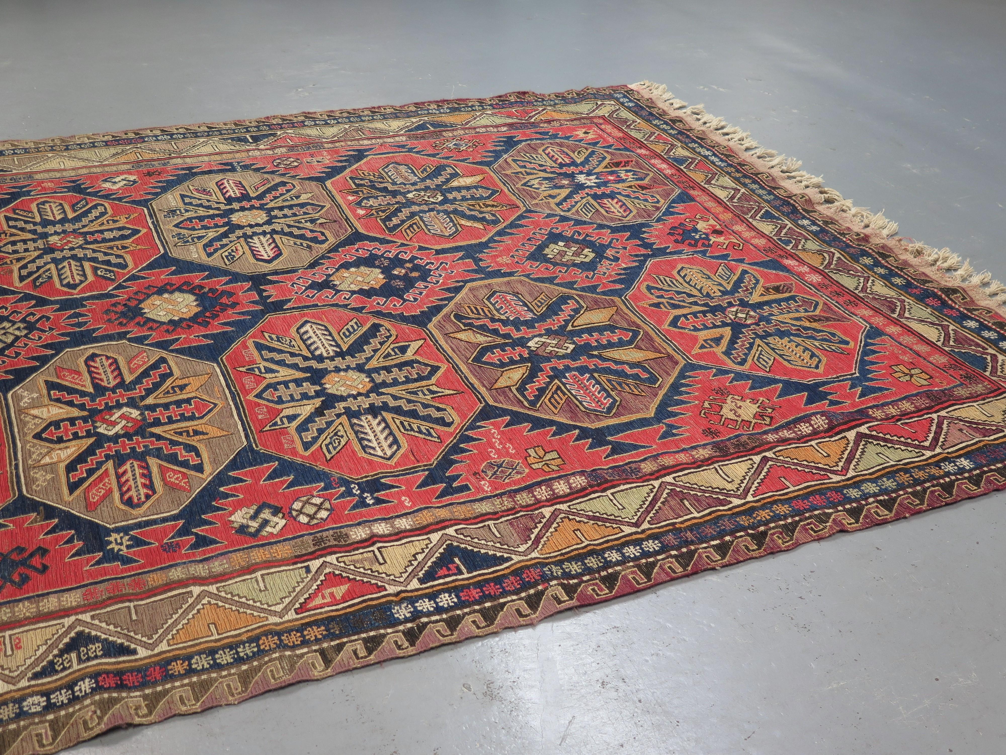 Kazak Fine Antique Shirvan-Soumac Flatweave Carpet For Sale