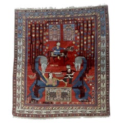 Tappeto antico Shirvan dal design pittorico insolito 4'11" x 5'7"