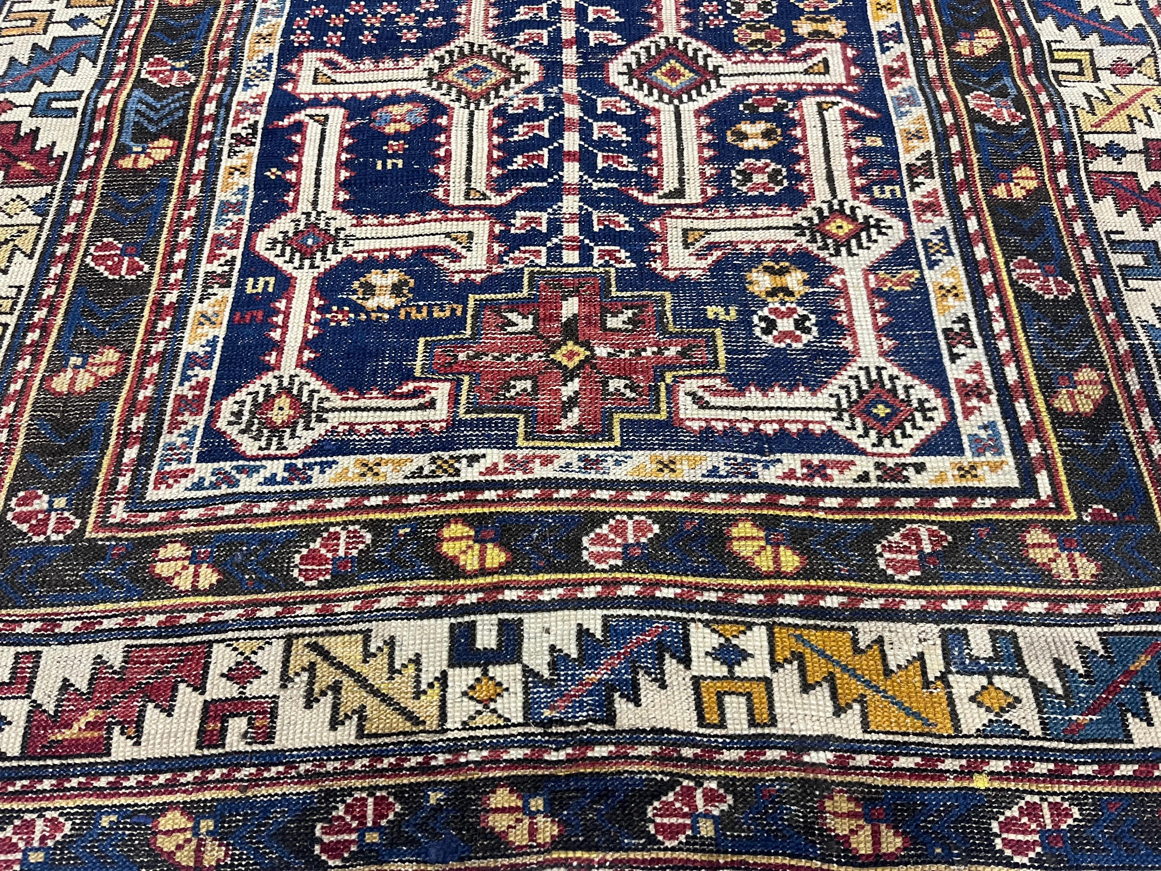 Caucasien Tapis ancien en laine de Shirvan 3'8